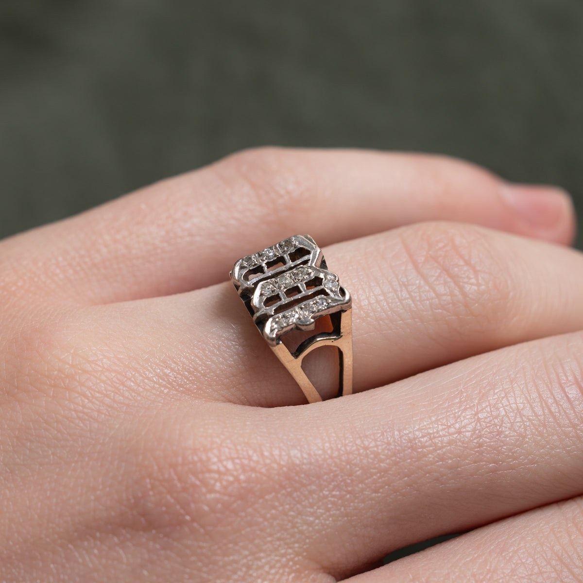9k Diamond Openwork "M" Initial Signet Ring | 0.08ctw | SZ 5.5