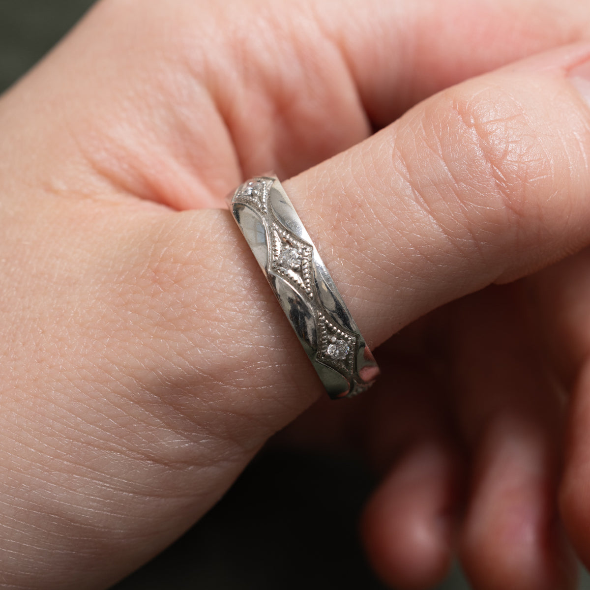 950 Platinum Eternity Diamond Geometric Patterned Band | 0.21ctw | 5.85mm | SZ 10.25