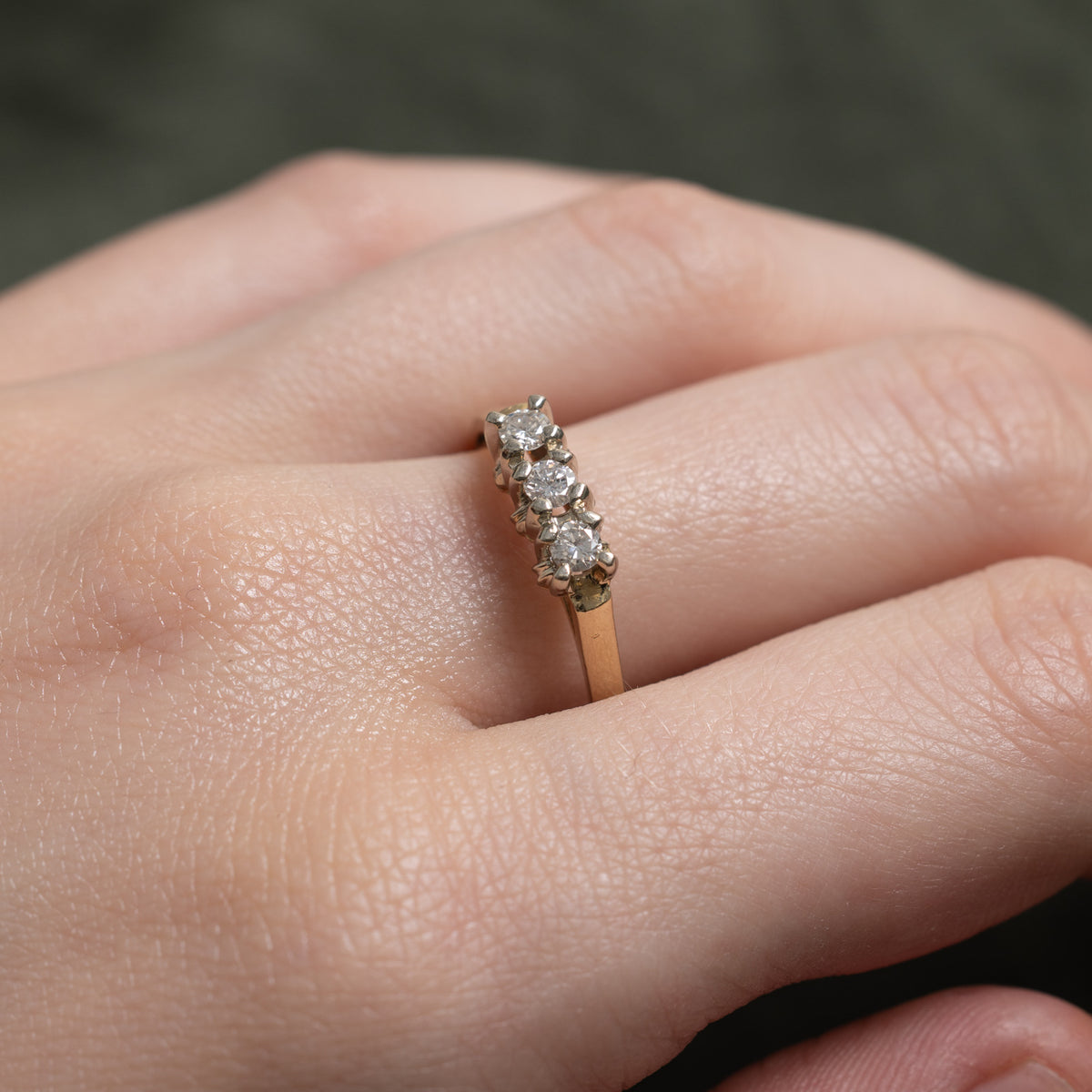 10k Three Stone Diamond Textured Ring | 0.24ctw | SZ 8.25
