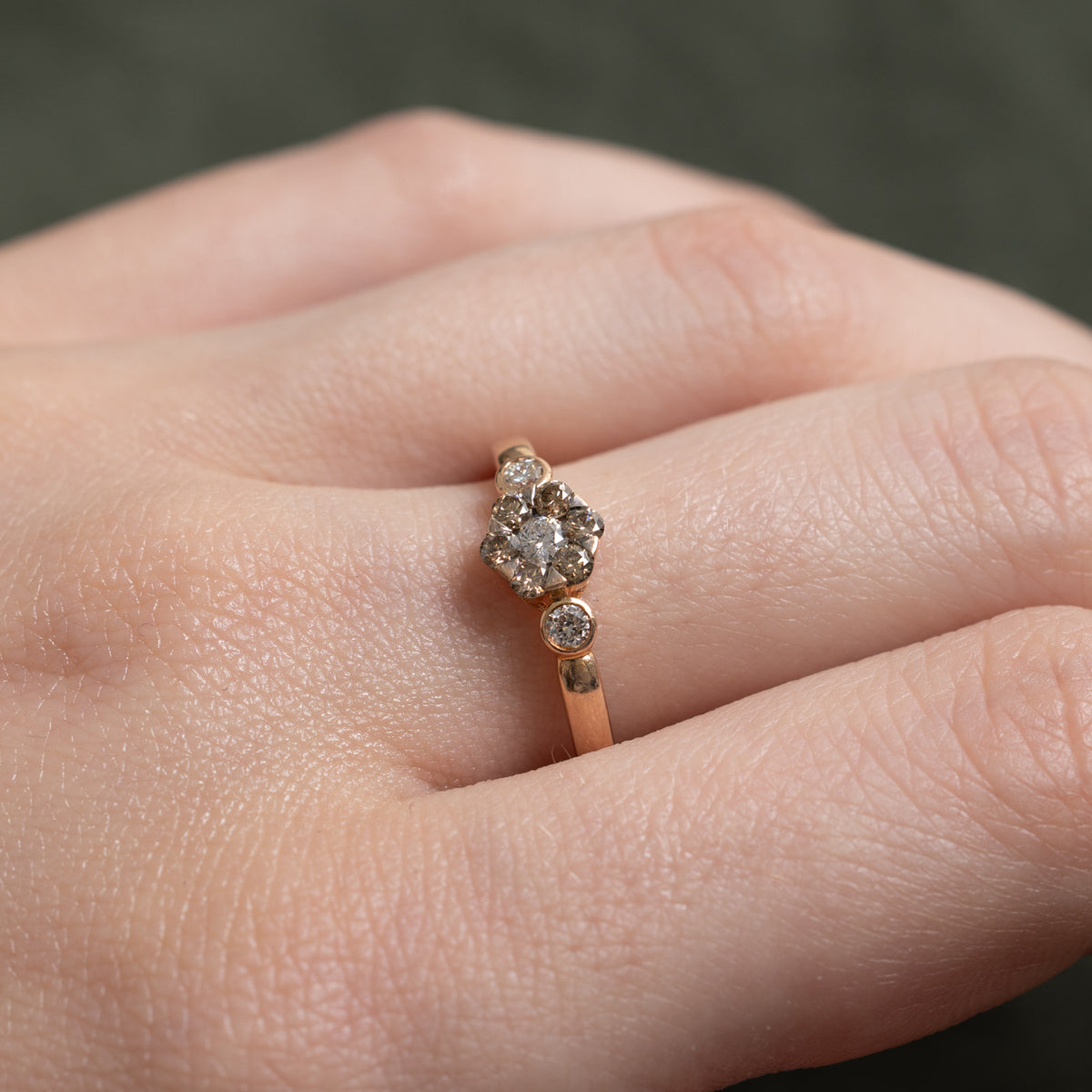 14k Brown & White Diamond Floral Cluster Ring | 0.29ctw | SZ 7