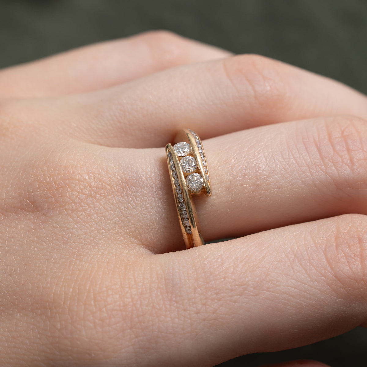 14k Three Stone Diamond Bypass Ring | 0.41ctw | SZ 7.75