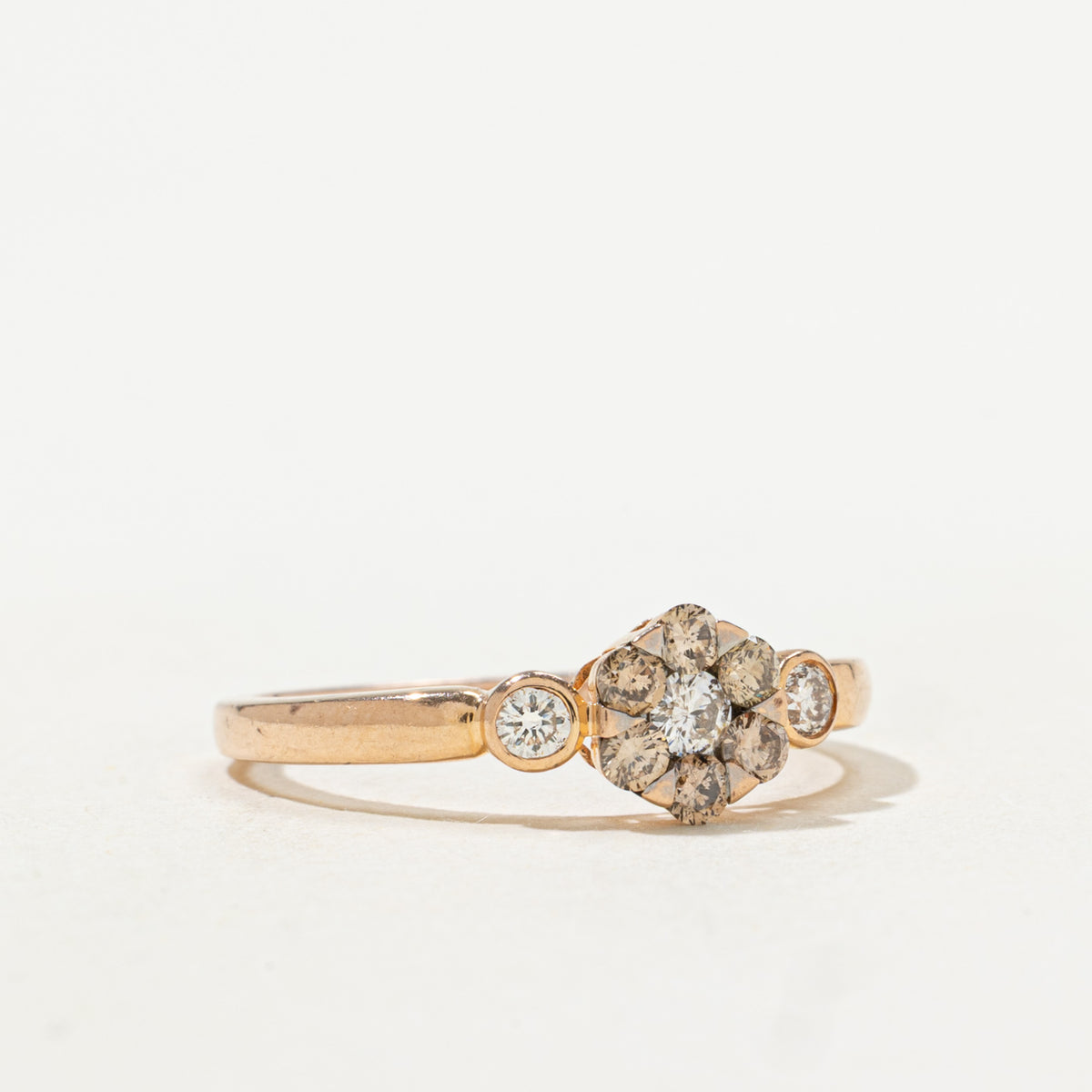 14k Brown & White Diamond Floral Cluster Ring | 0.29ctw | SZ 7