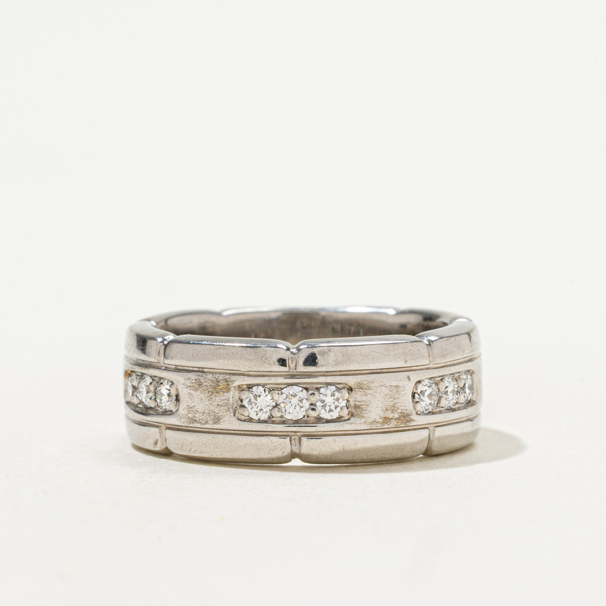 14k Scattered Semi Eternity Diamond Grooved Band | 0.27ctw | 7.85mm | SZ 8