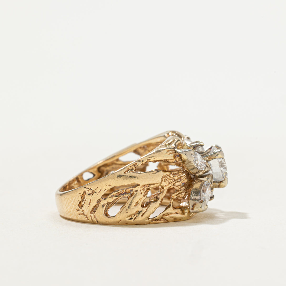14k Diamond Floral Cluster Textured Openwork Organic Ring | 0.65ct SI1 H, 0.34ctw | SZ 4.5