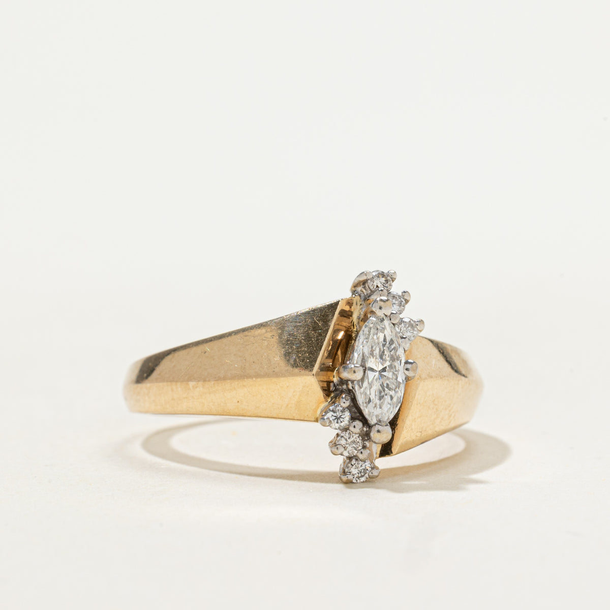 14k Marquise Cut Diamond Accented Knife Edge Ring | 0.20ct I2 G, 0.04ctw | SZ 7.25