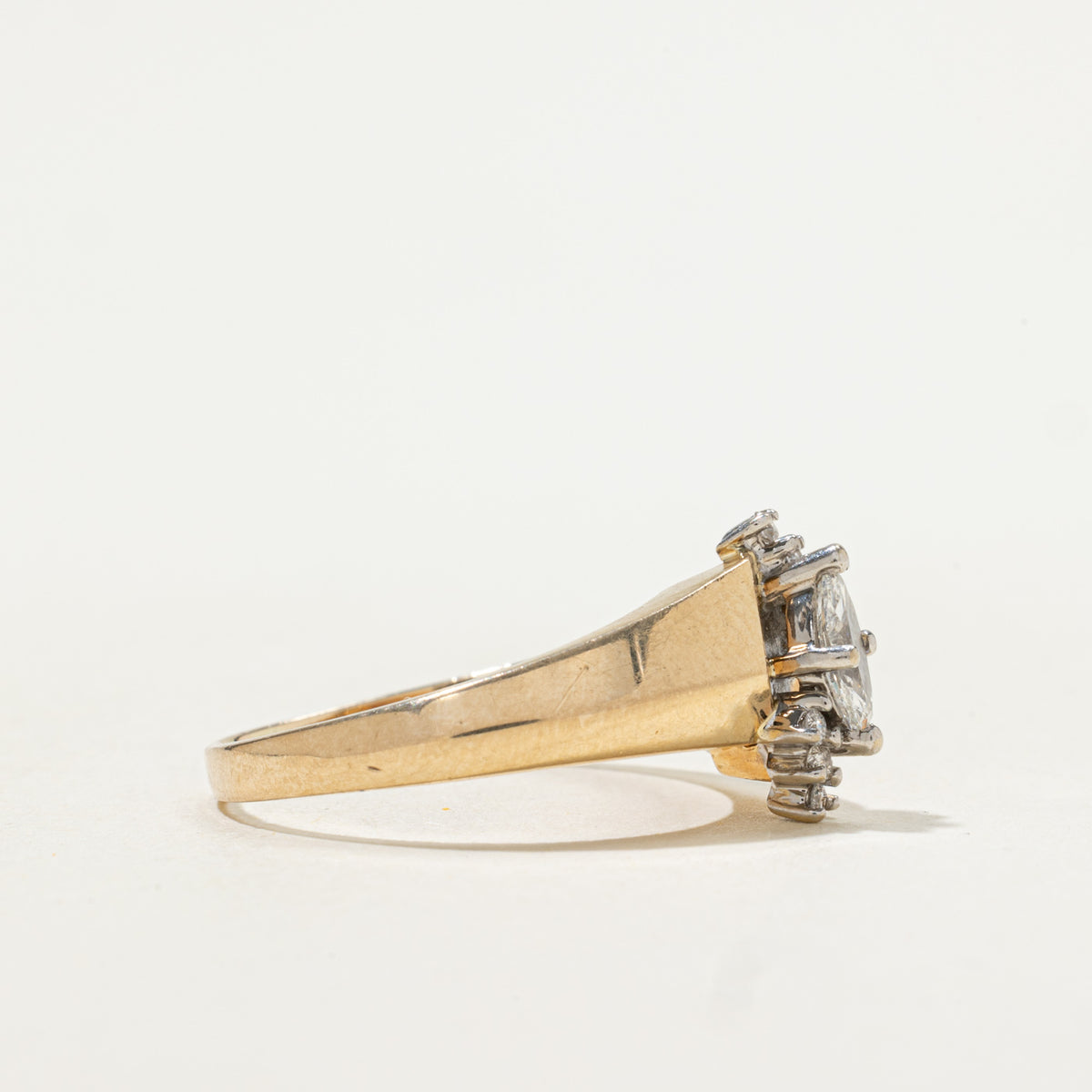 14k Marquise Cut Diamond Accented Knife Edge Ring | 0.20ct I2 G, 0.04ctw | SZ 7.25