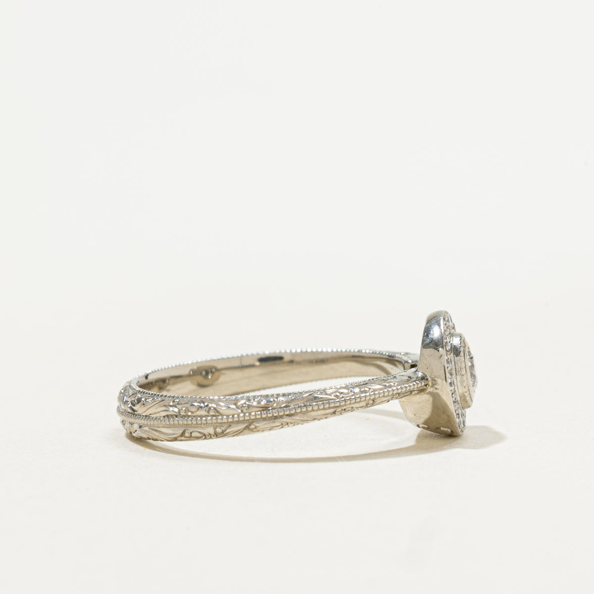 14k Bezel Set Diamond Halo Engraved Ring | 0.13ctw | SZ 6
