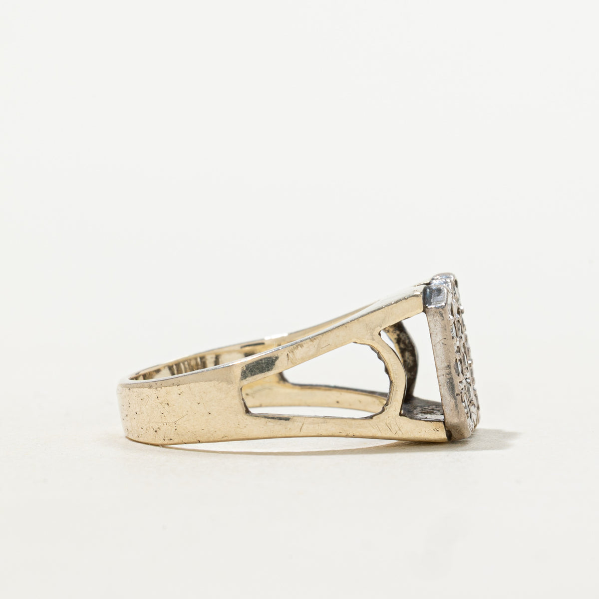 9k Diamond Openwork "M" Initial Signet Ring | 0.08ctw | SZ 5.5