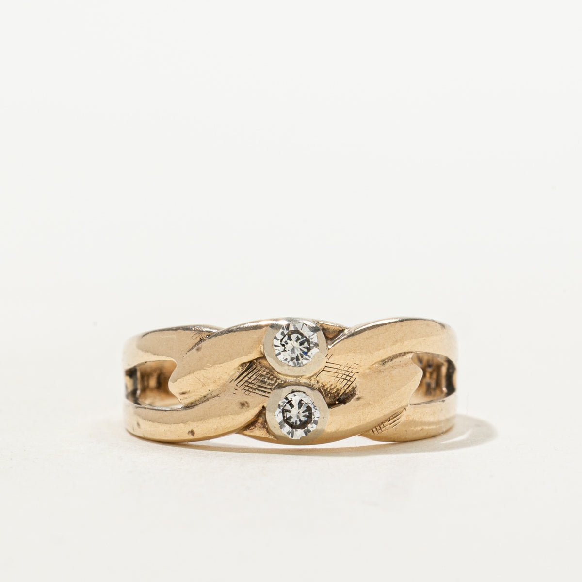 10k Two Stone Diamond Chain Link Ring | 0.10ct | SZ 6.75