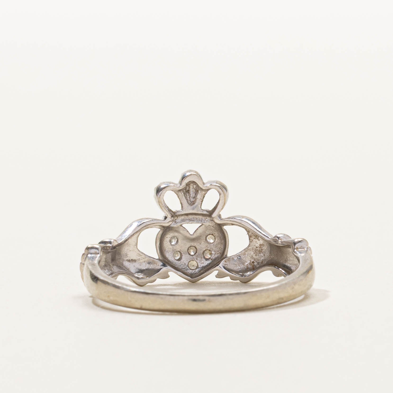 10k White Gold Claddagh Diamond Ring | SZ 7