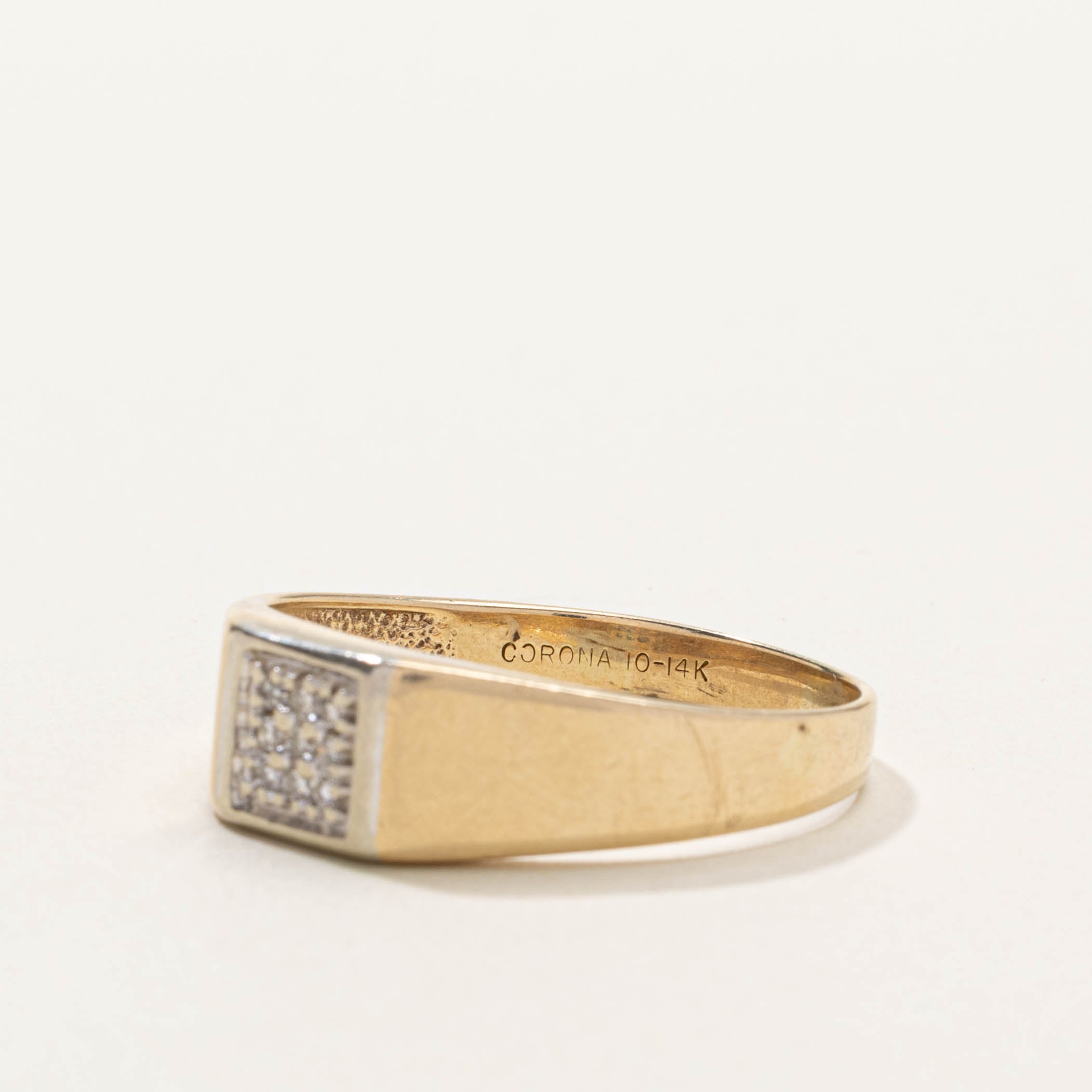 10k Diamond Grid Signet Ring | SZ 12.75