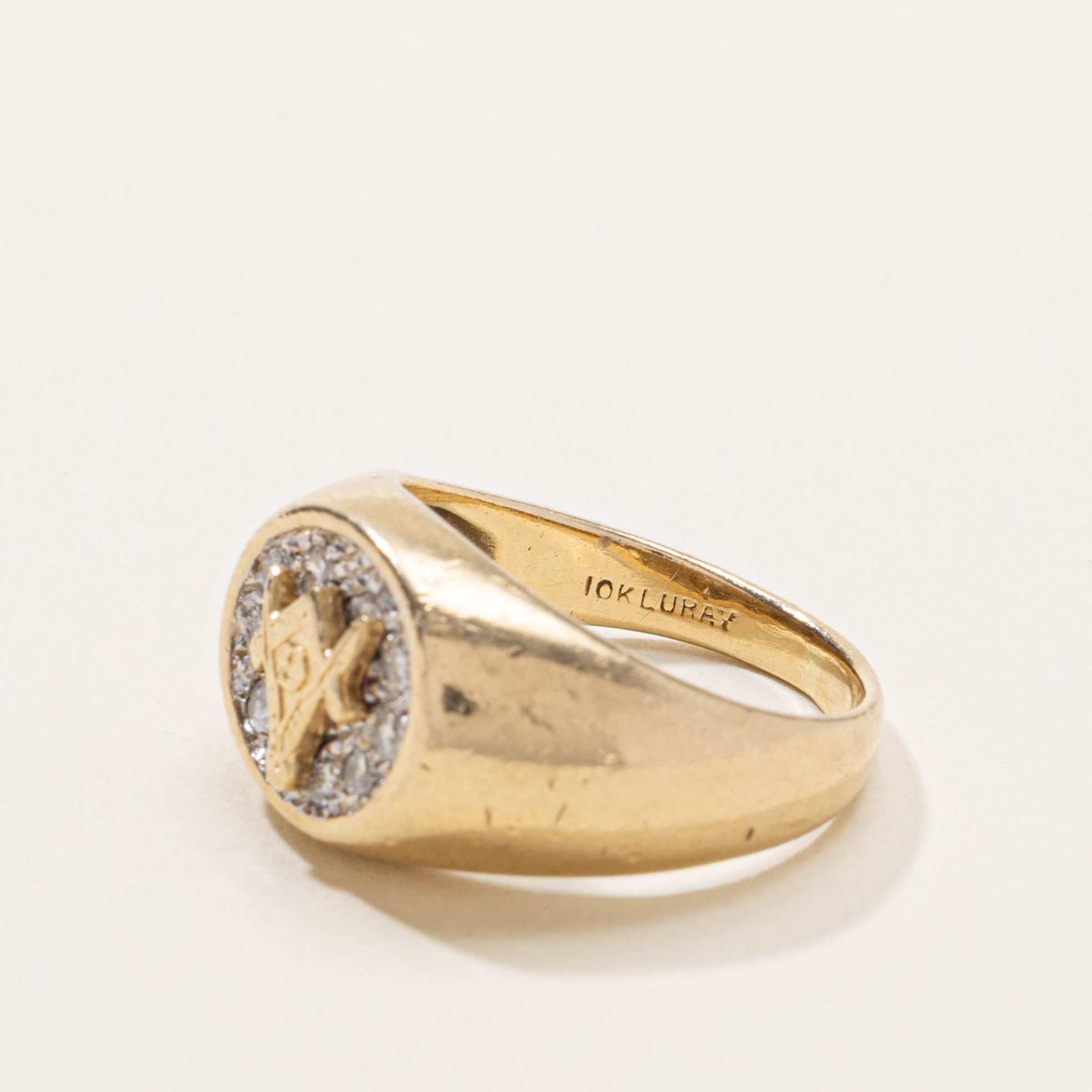 10k Diamond Masonic Crest Signet Ring | SZ 7.25