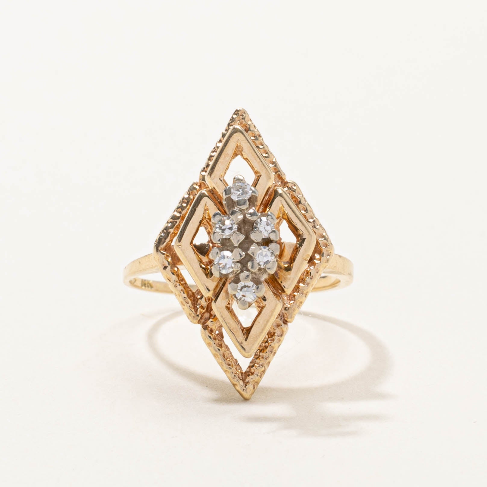 14k Diamond Openwork Cocktail Navette Ring | SZ 6
