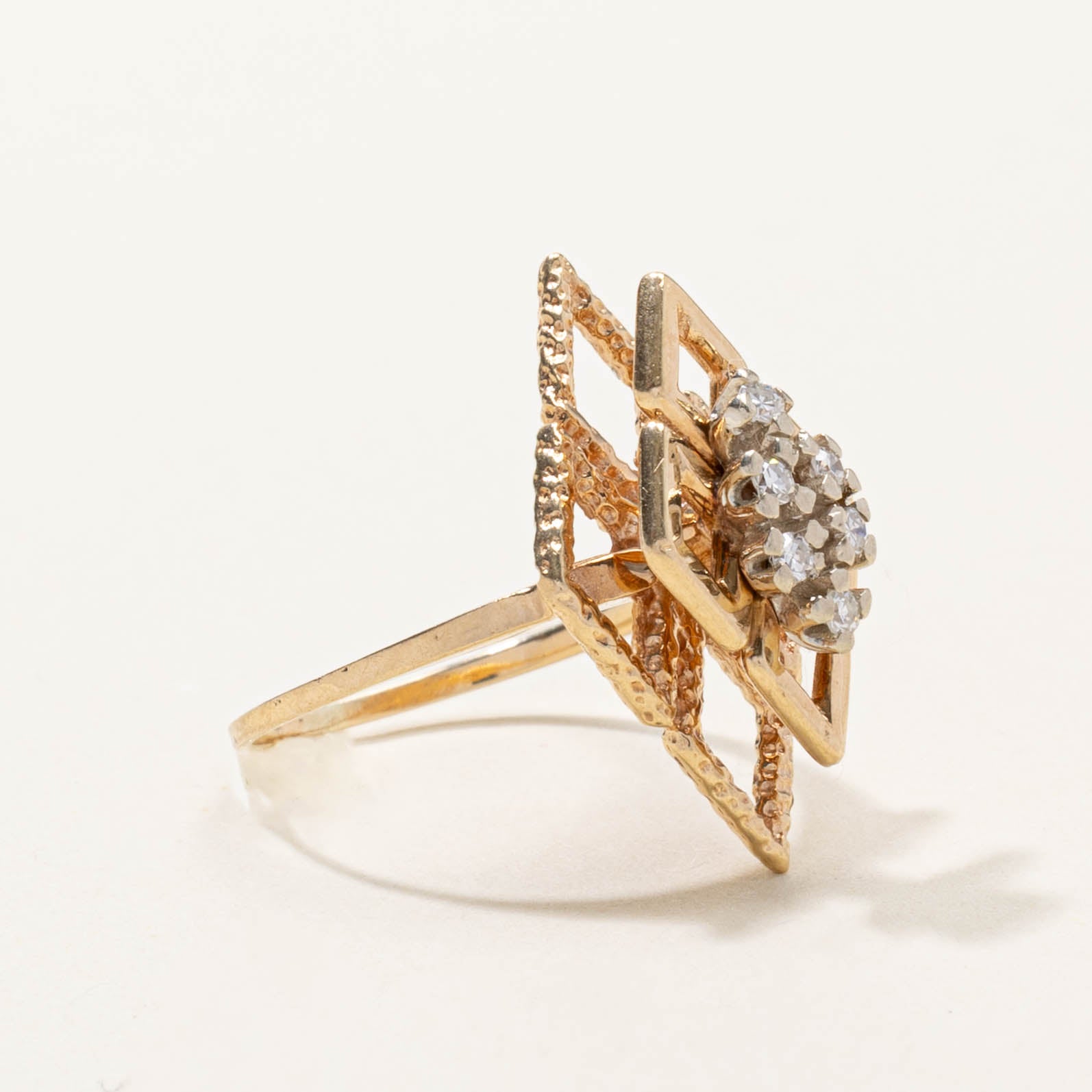 14k Diamond Openwork Cocktail Navette Ring | SZ 6