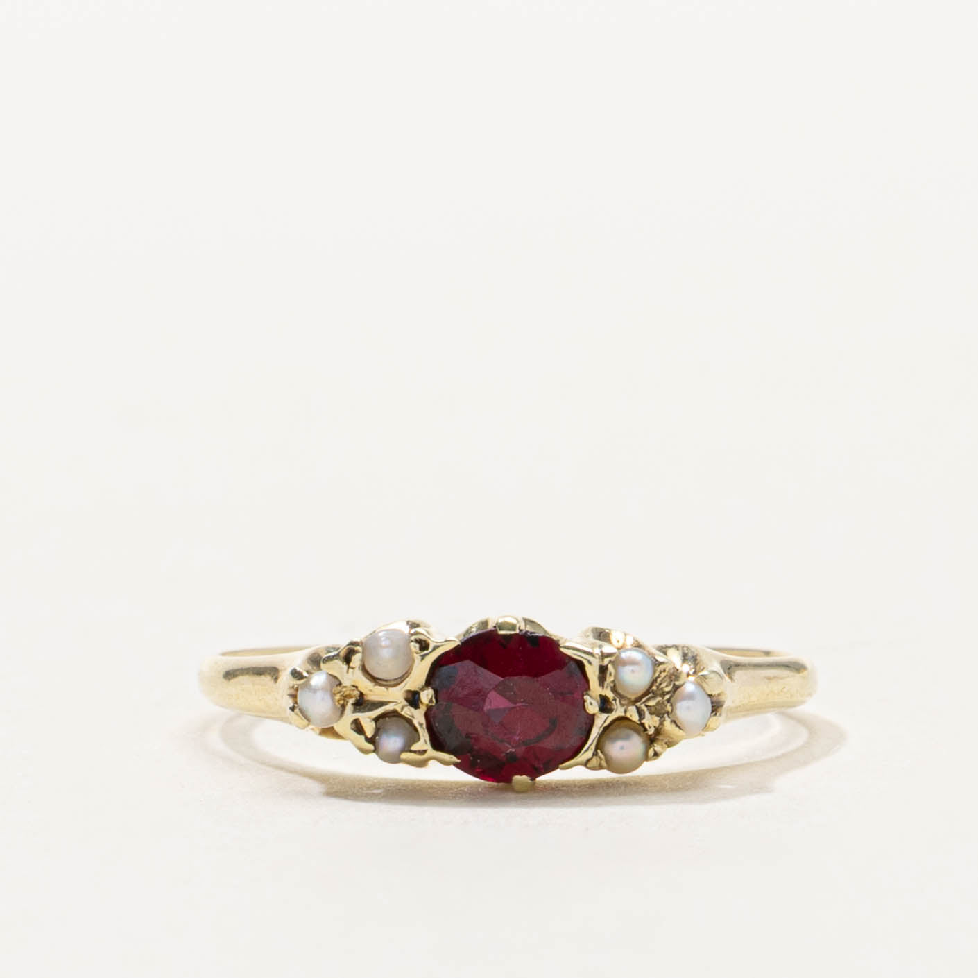 ‘Birks’ 14k Garnet & Seed Pearl Accents Ring | 0.28ct | SZ 4.75