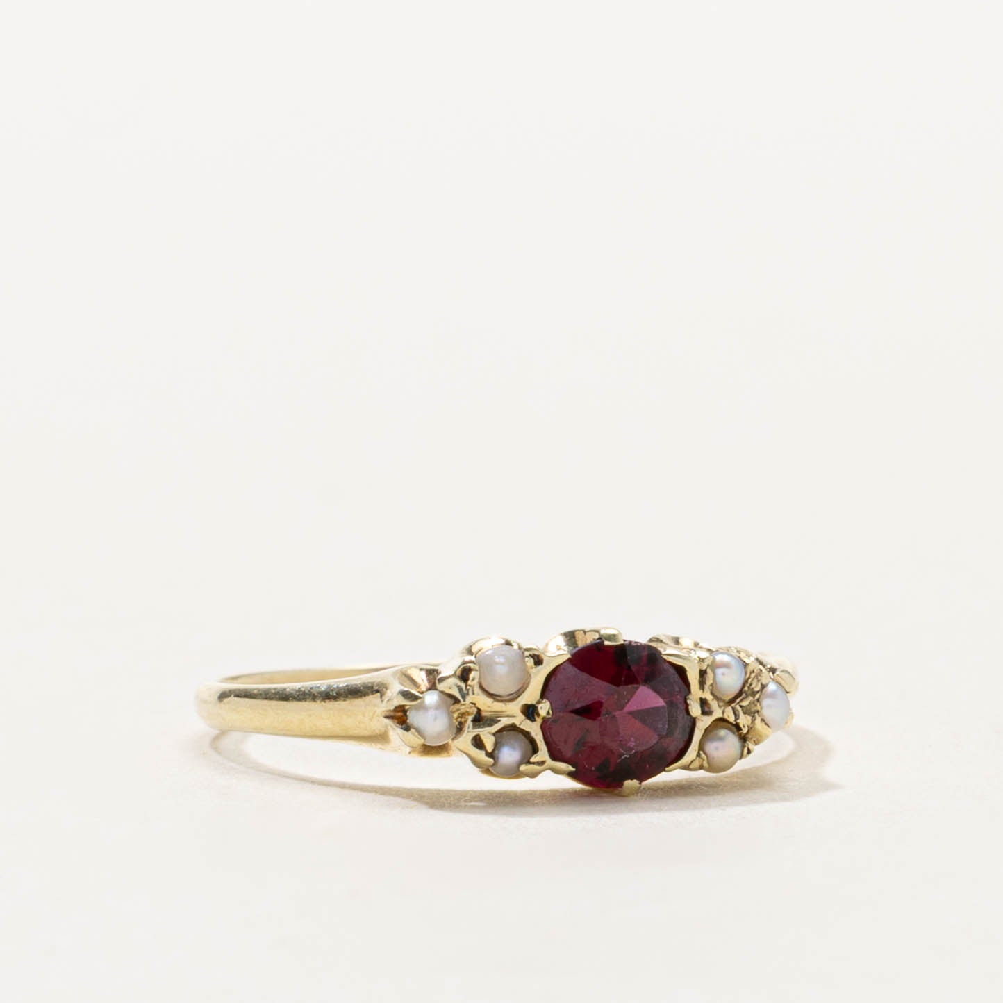 ‘Birks’ 14k Garnet & Seed Pearl Accents Ring | 0.28ct | SZ 4.75