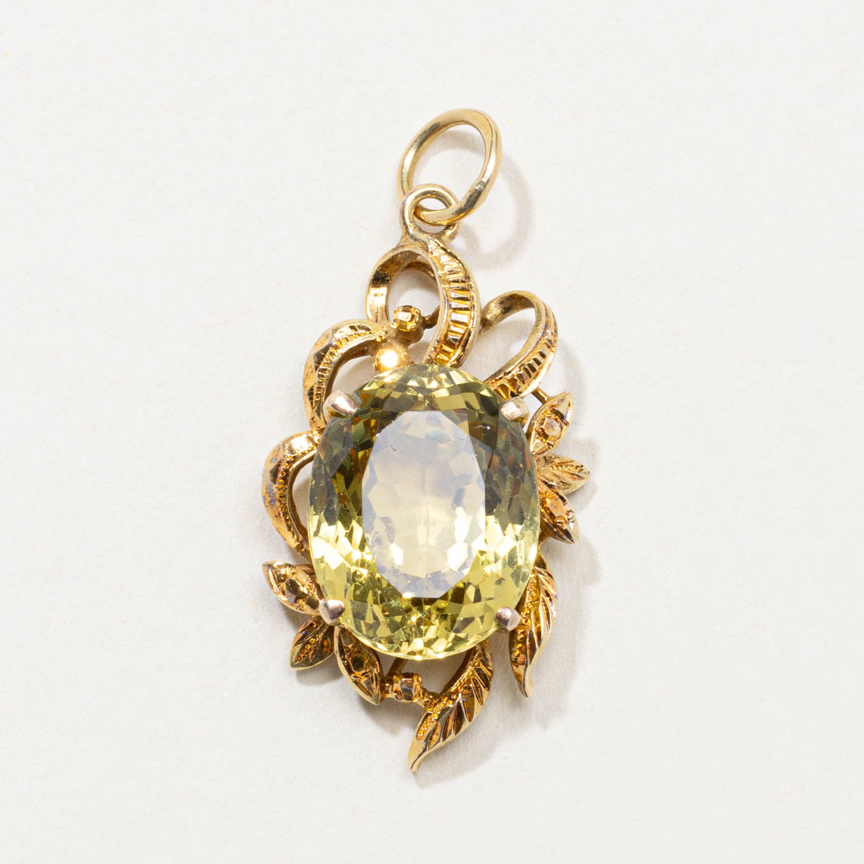 14k Oval Cut Citrine Openwork Floral Pendant | 8.00ct