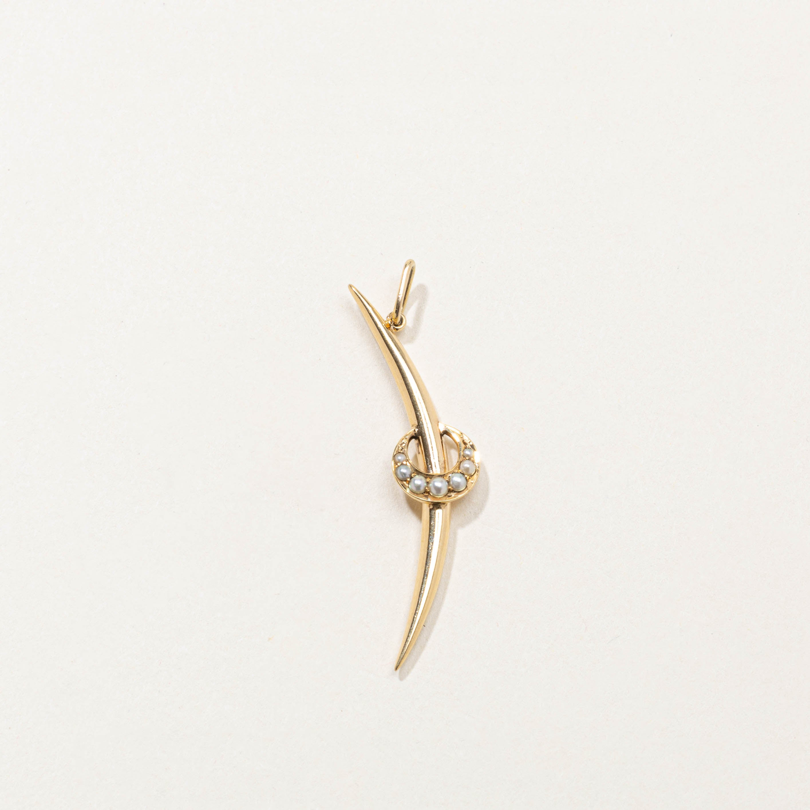 9k Seed Pearl Abstract Moon Pendant