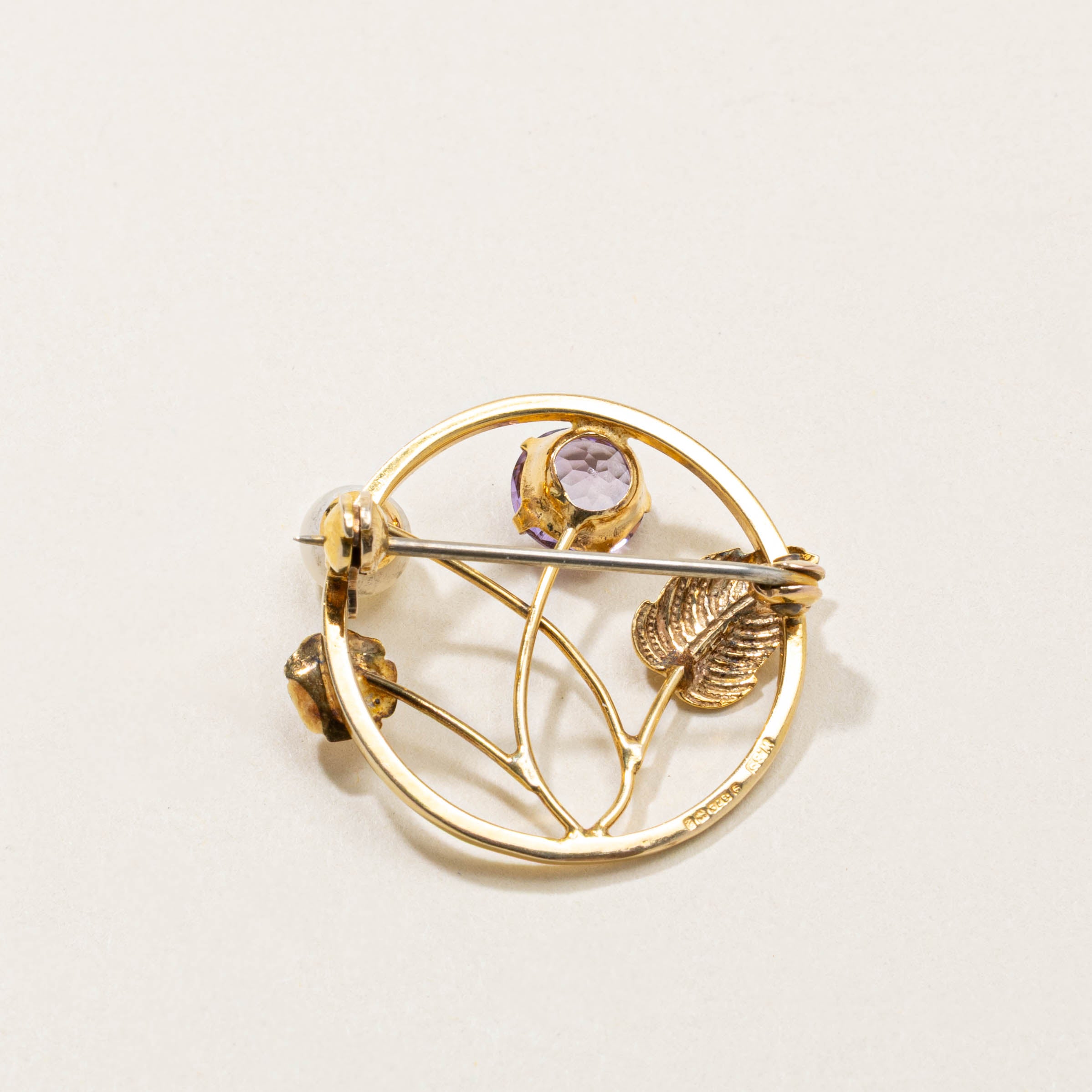 1965 Birmingham Amethyst & Pearl Floral Openwork Brooch | 1.03ct