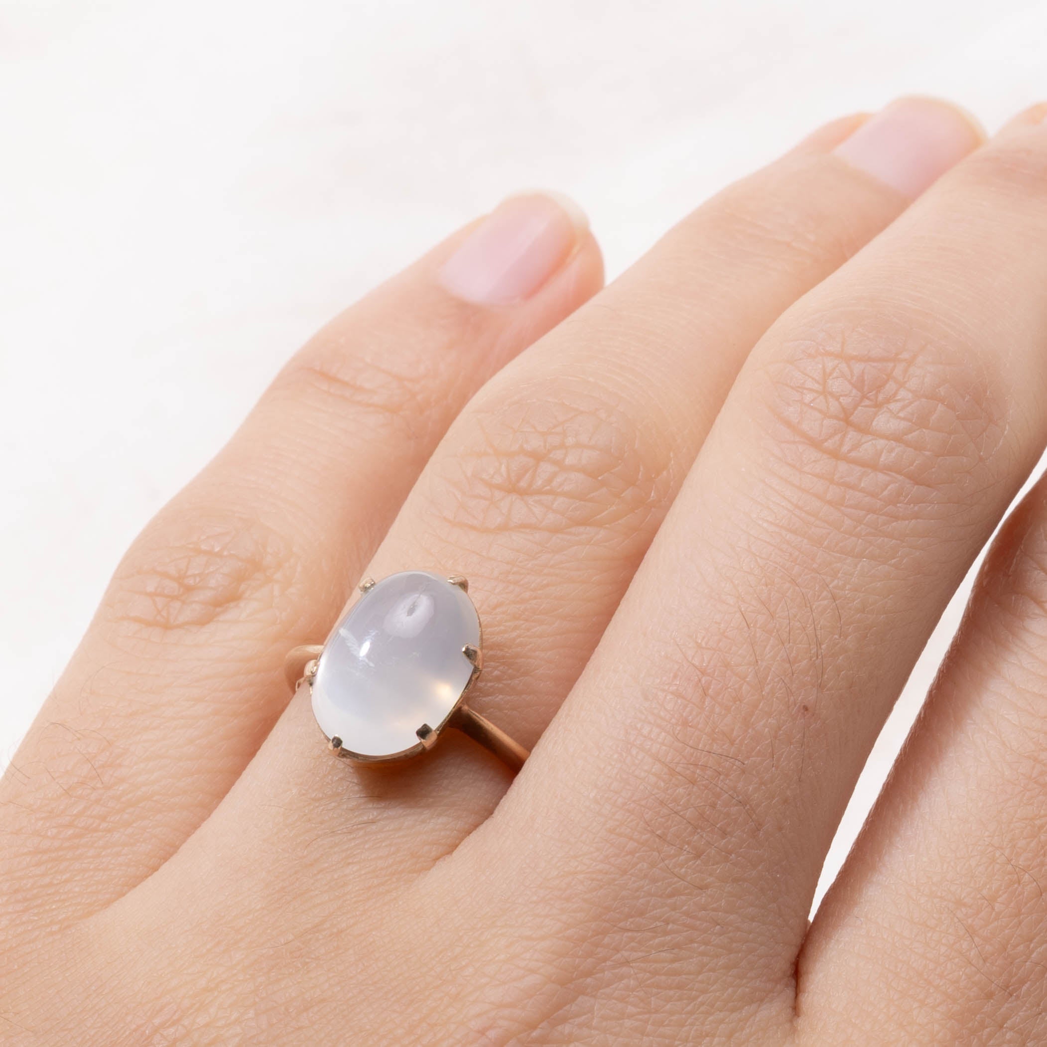 10k Cabochon Moonstone Solitaire Ring | 4.50ct | SZ 6.25