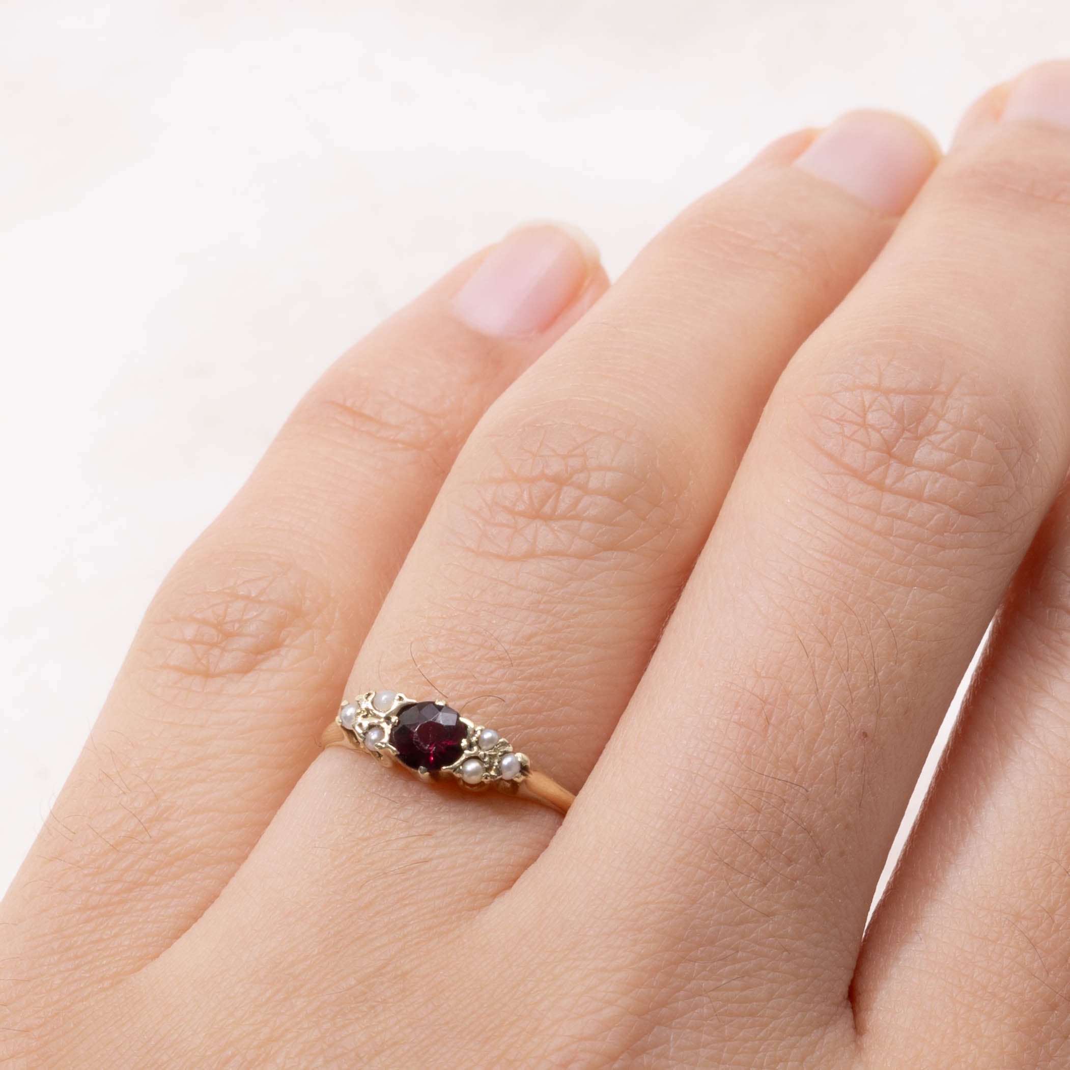 ‘Birks’ 14k Garnet & Seed Pearl Accents Ring | 0.28ct | SZ 4.75
