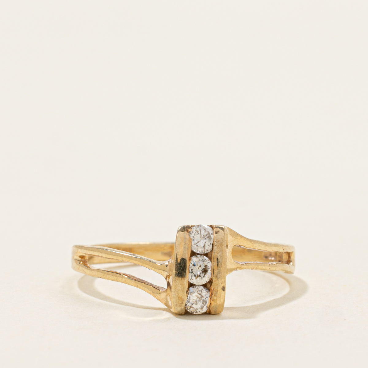 14k Three Stone Channel Set Diamond Bypass Ring | SZ 5.75