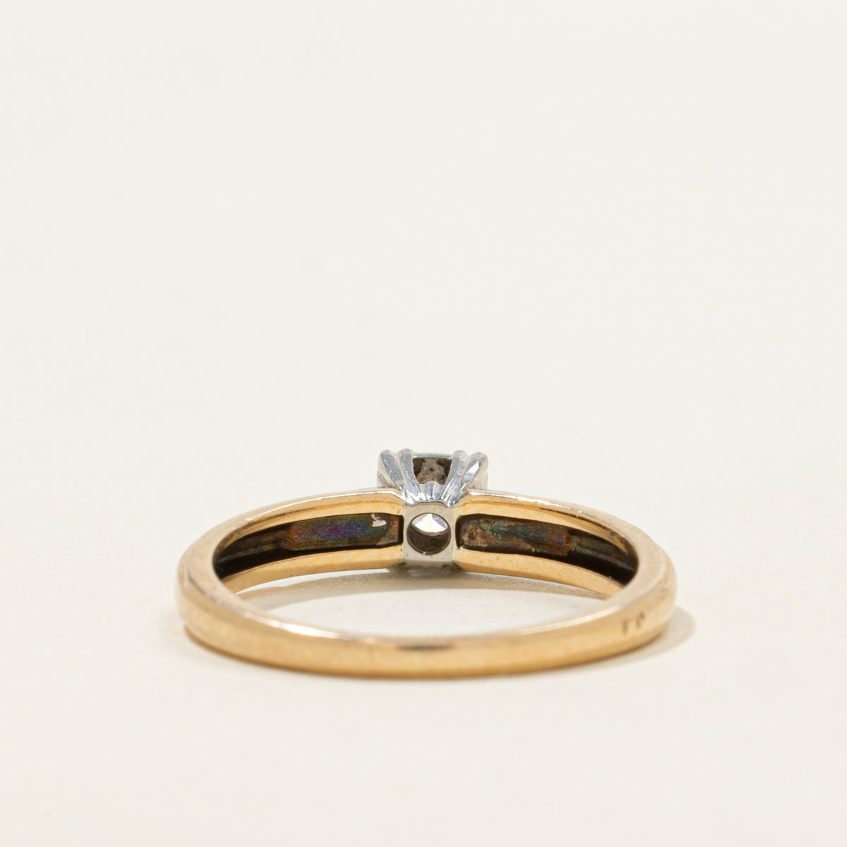 14k Two Tone Solitaire Diamond Textured Ring | SZ 5.75