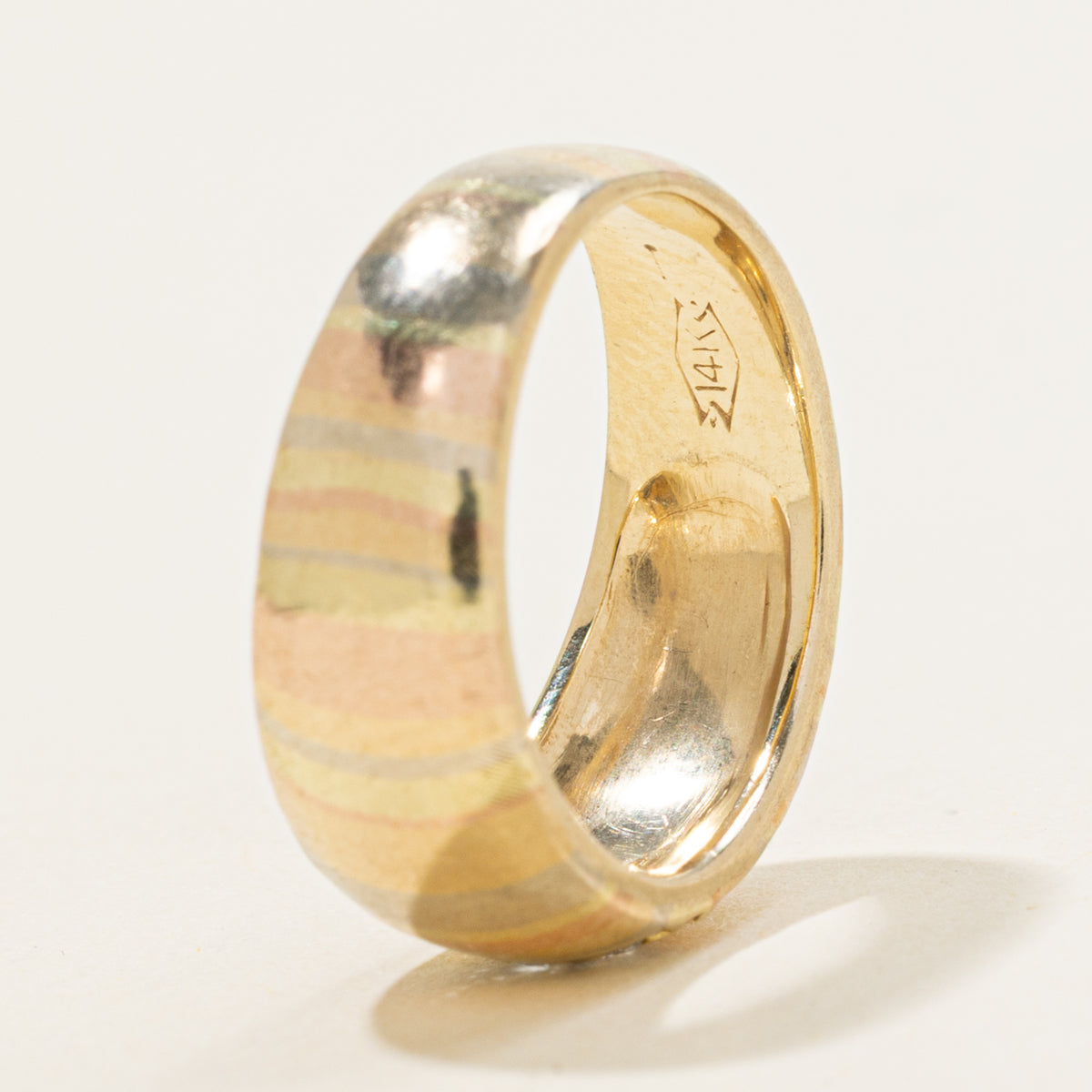14k Tri Tone Three Stone Diamond Textured Band | 4.26mm | SZ 4.25