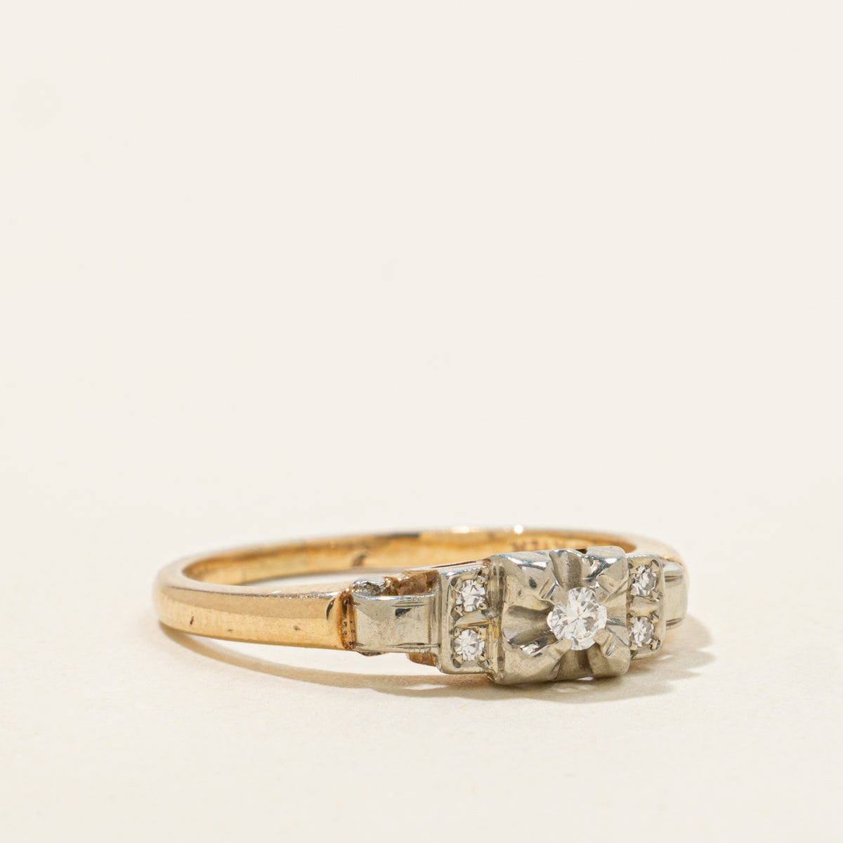 14k Two Tone Illusion Set Diamond Ring | SZ 7.5