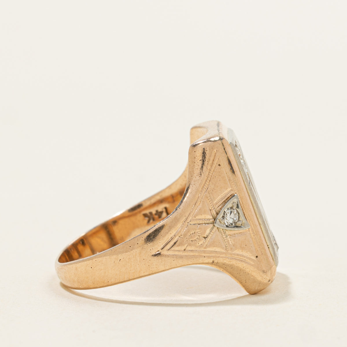 14k Two Tone Diamond "MP" Initial Signet Ring | SZ 10.25