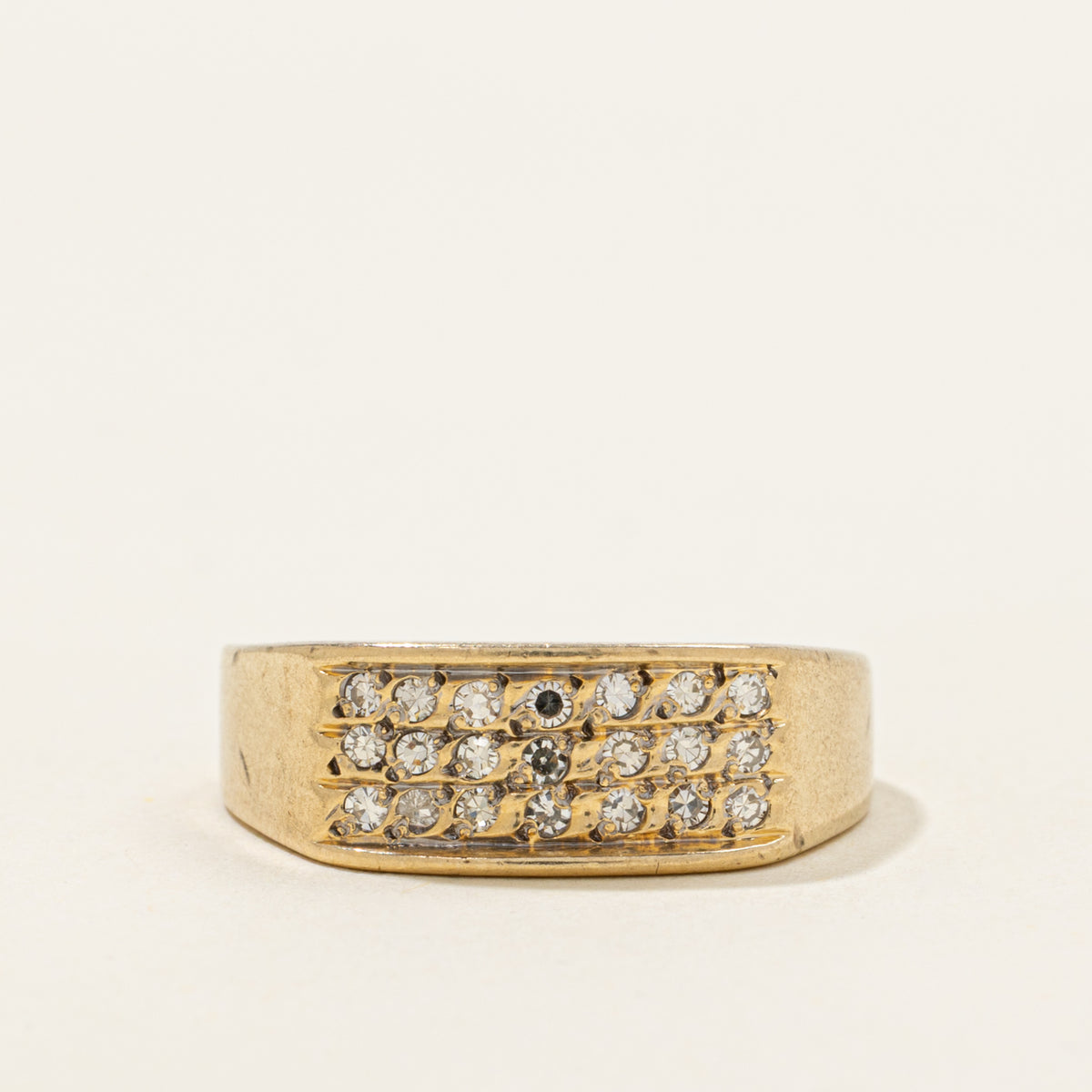 Pavé Set Diamond Grid Signet Ring | SZ 8