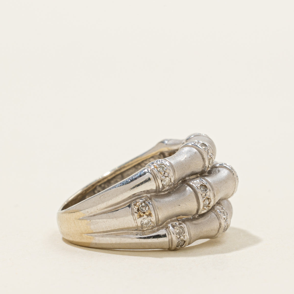 14k Diamond Accented Layered Bamboo Ring | SZ 5