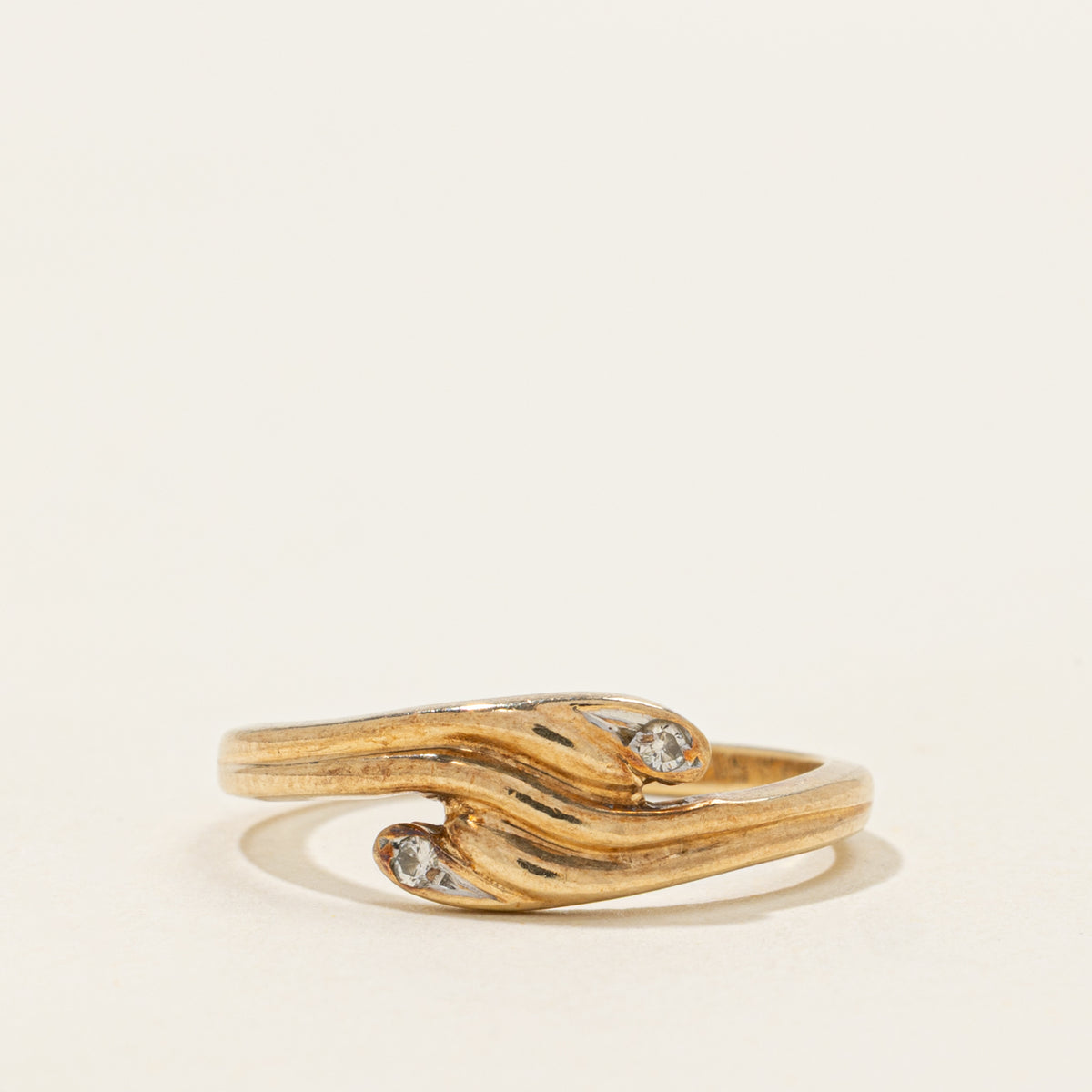 10k Two Stone Diamond Grooved Bypass Ring | SZ 6.5