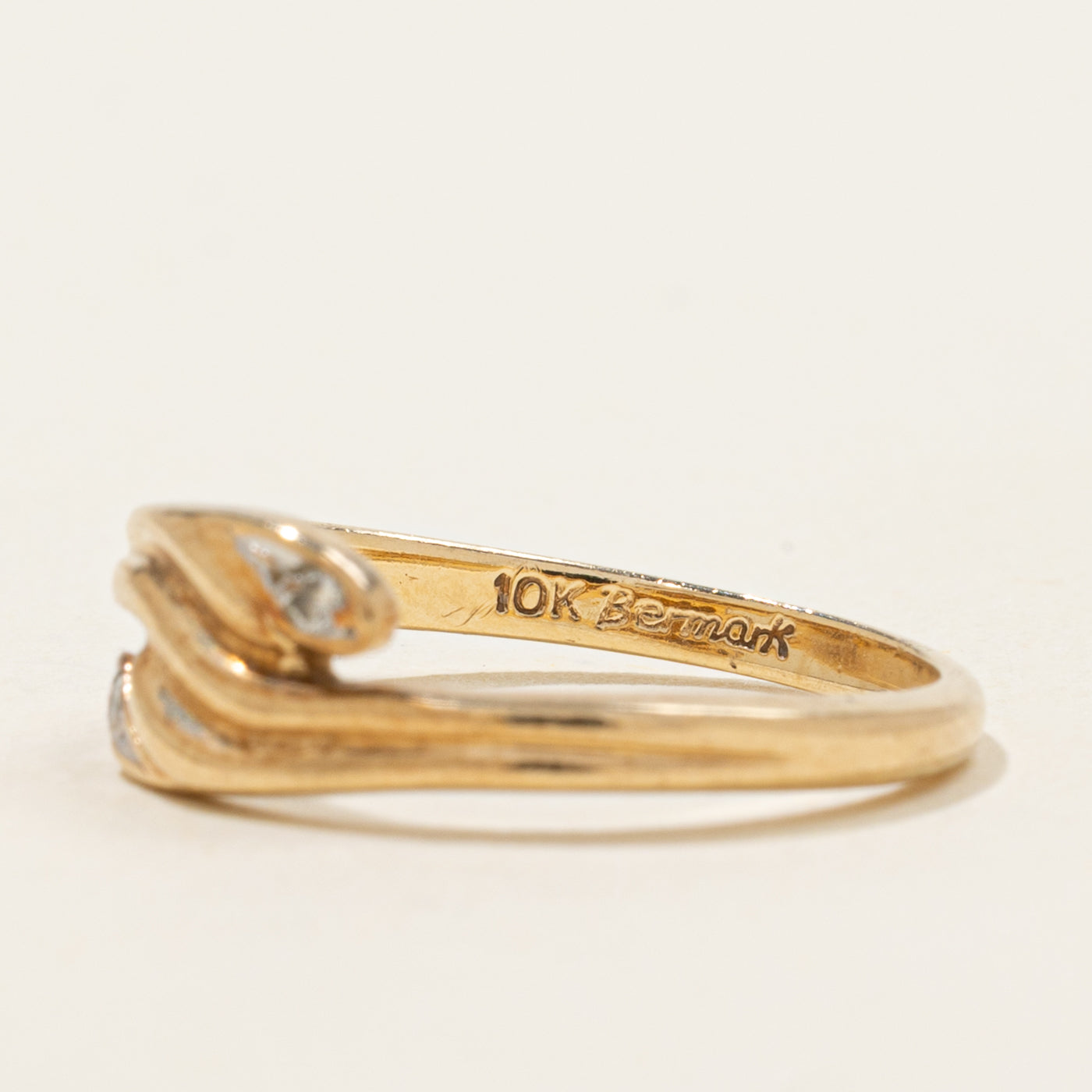10k Two Stone Diamond Grooved Bypass Ring | SZ 6.5