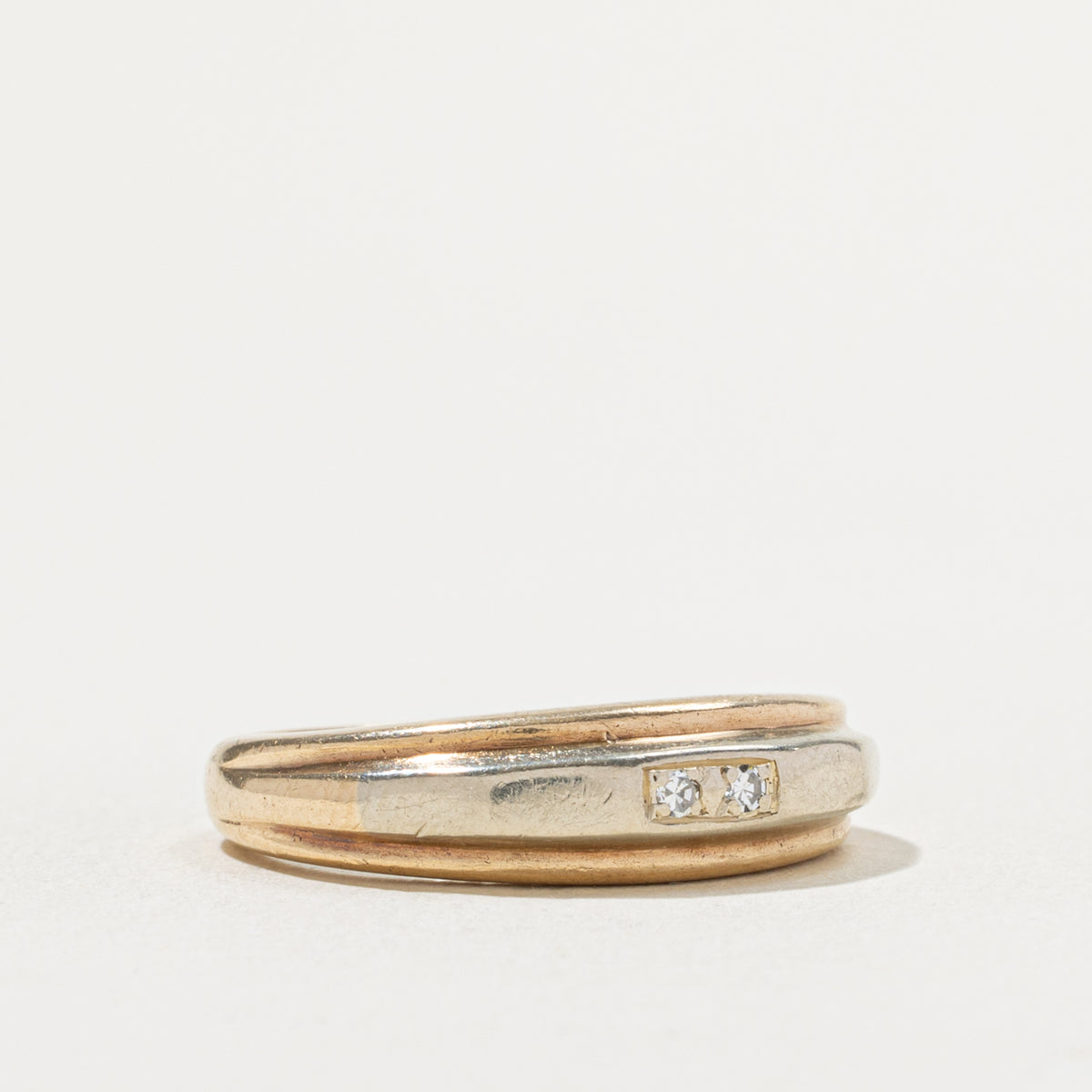 'Orange Blossom' Two Tone Two Stone Diamond Grooved Band | SZ 9.5