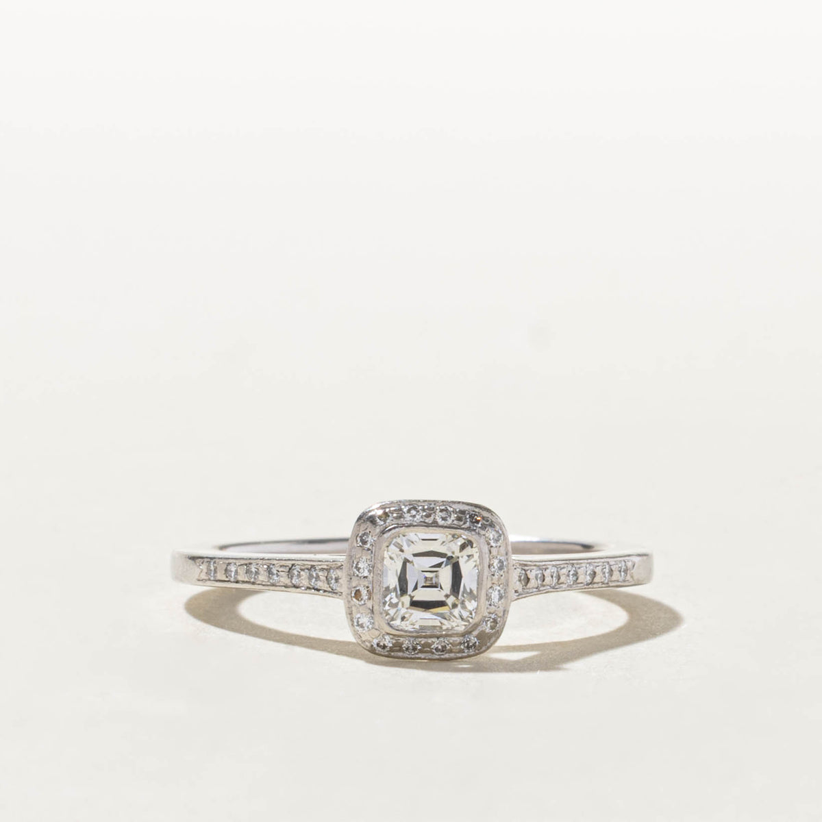 'Tiffany & Co' Platinum Accent Diamond Halo Legacy Engagement Ring | 0.39ct VVS1 I Ex, 0.10ctw | SZ 5.75
