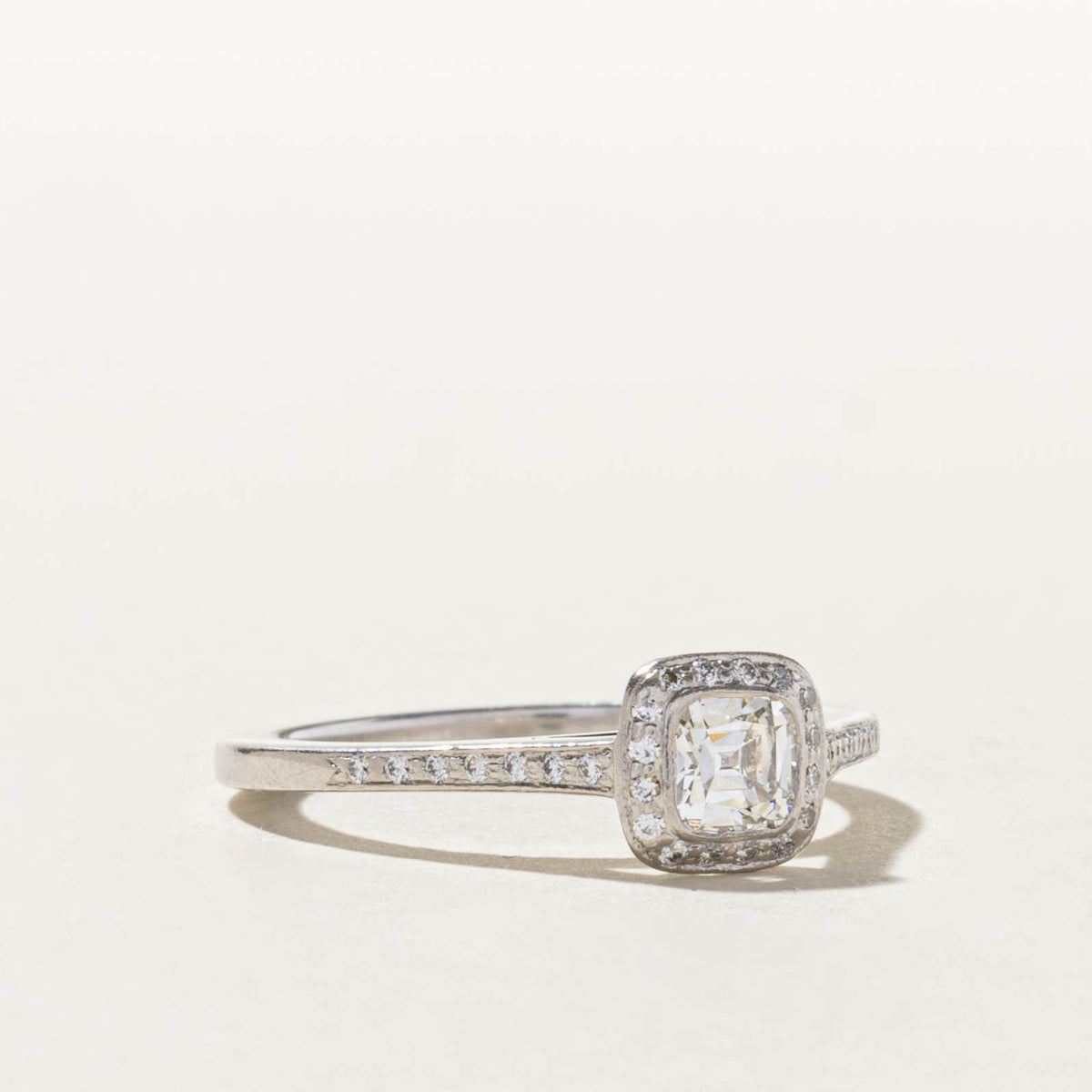 'Tiffany & Co' Platinum Accent Diamond Halo Legacy Engagement Ring | 0.39ct VVS1 I Ex, 0.10ctw | SZ 5.75