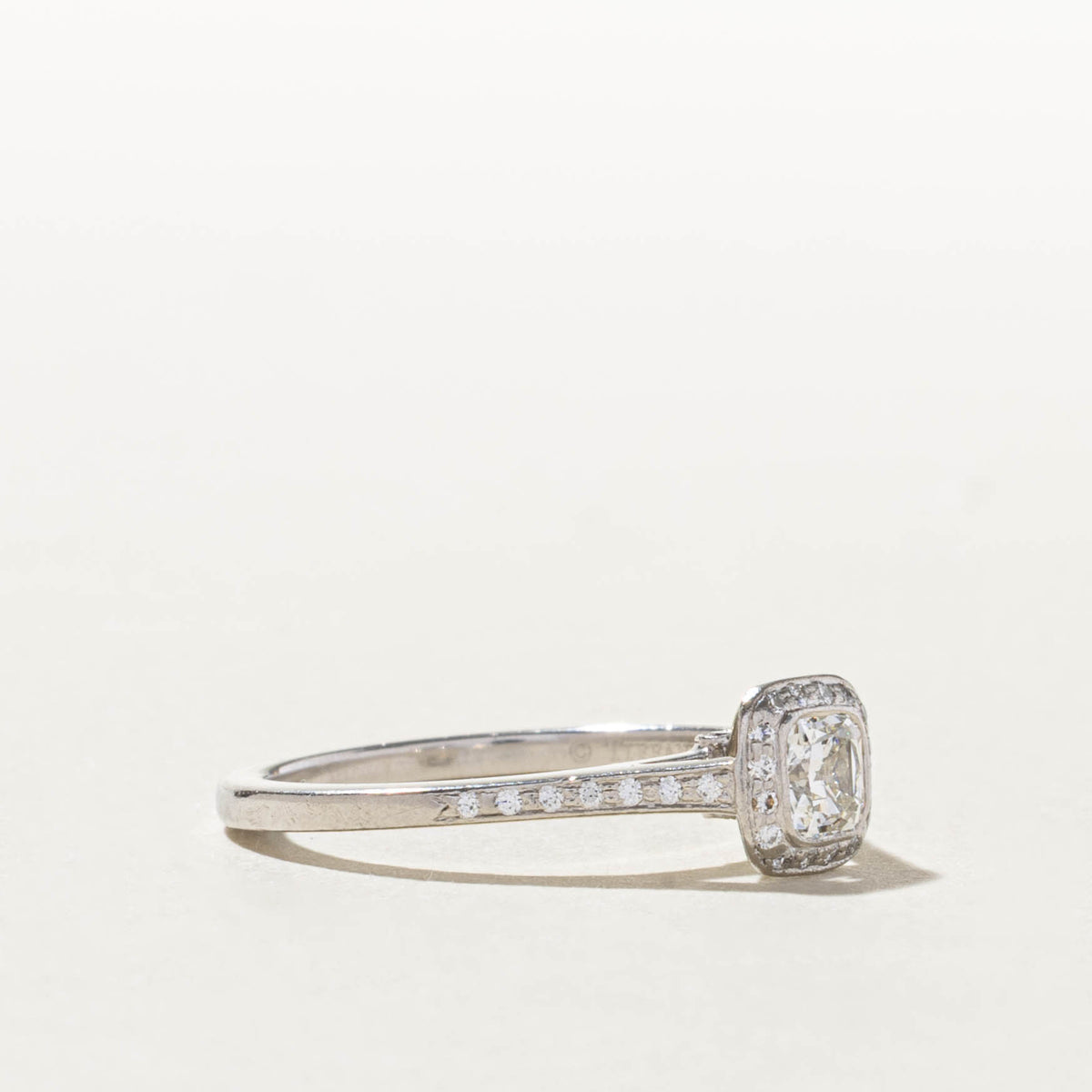 'Tiffany & Co' Platinum Accent Diamond Halo Legacy Engagement Ring | 0.39ct VVS1 I Ex, 0.10ctw | SZ 5.75