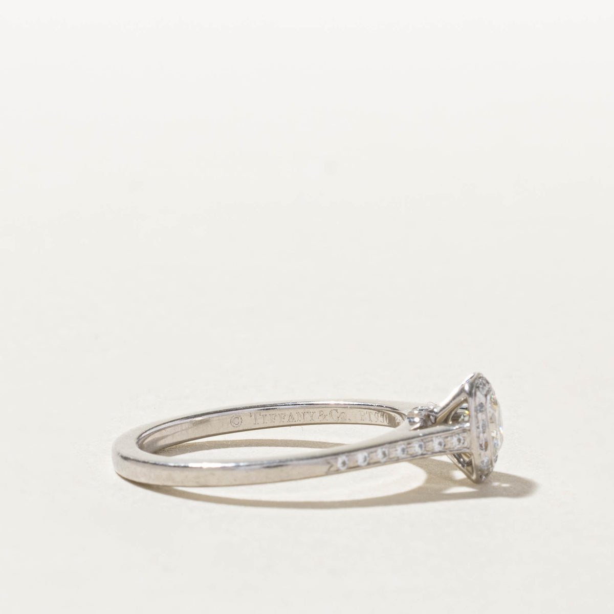 'Tiffany & Co' Platinum Accent Diamond Halo Legacy Engagement Ring | 0.39ct VVS1 I Ex, 0.10ctw | SZ 5.75