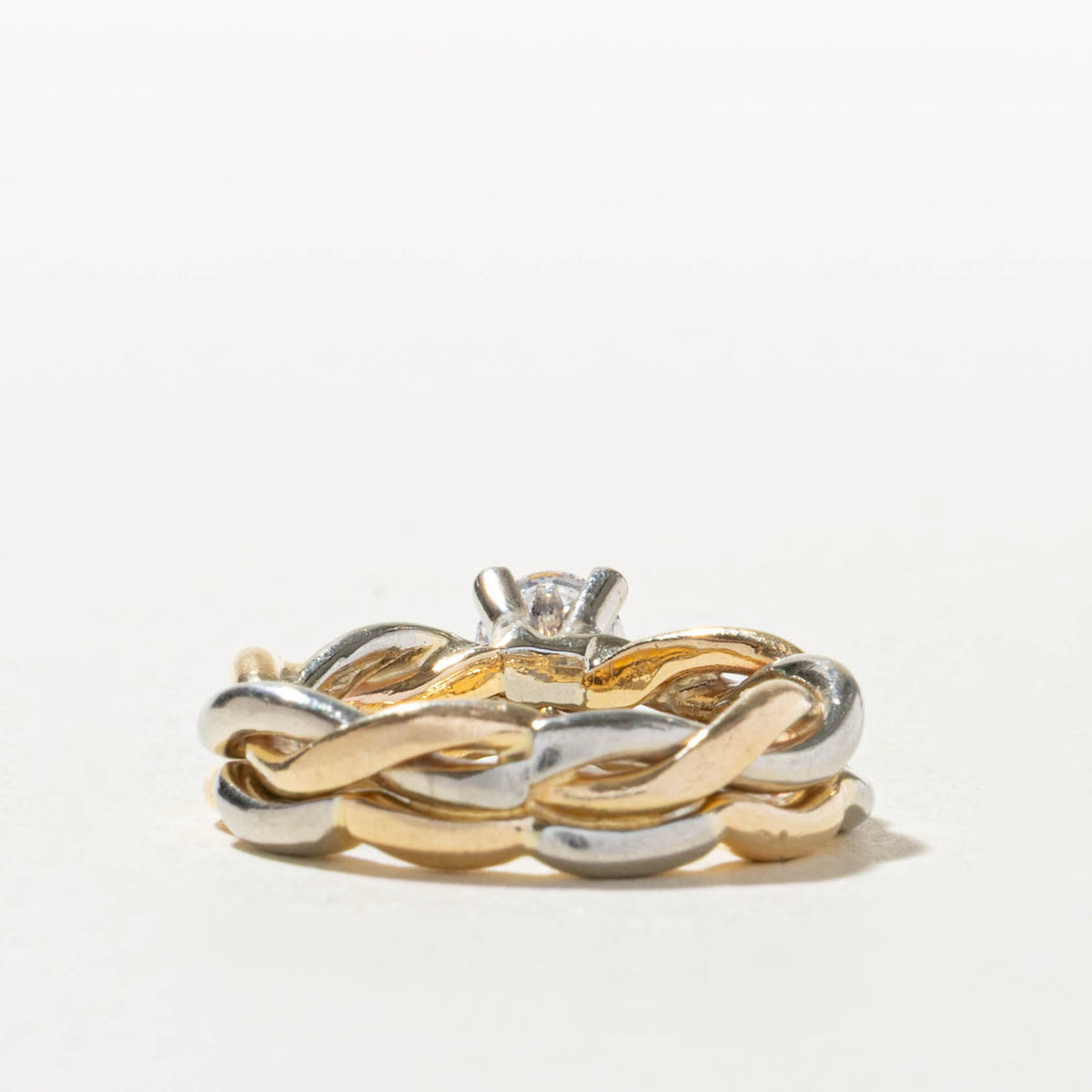 14k Two Tone Solitaire Diamond Woven Wedding Ring Set | 0.52ct SI2/I1 G | SZ 6