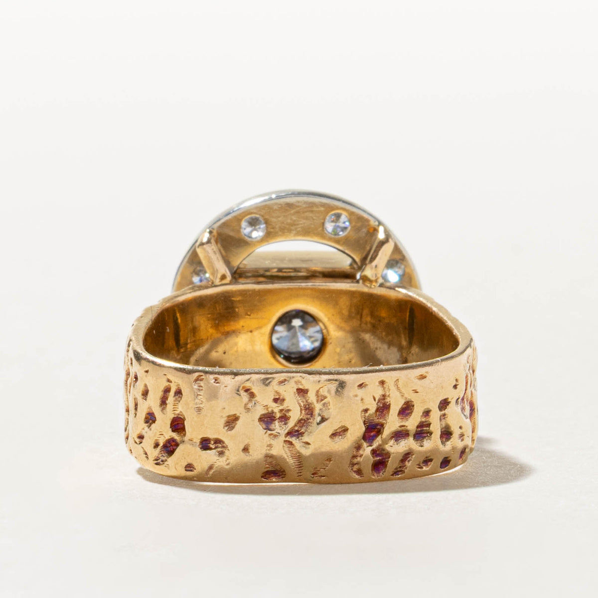 18k Two Tone Diamond Nuggety Horseshoe Ring | 0.56ct SI1 G/H, 0.28ctw | SZ 5.75