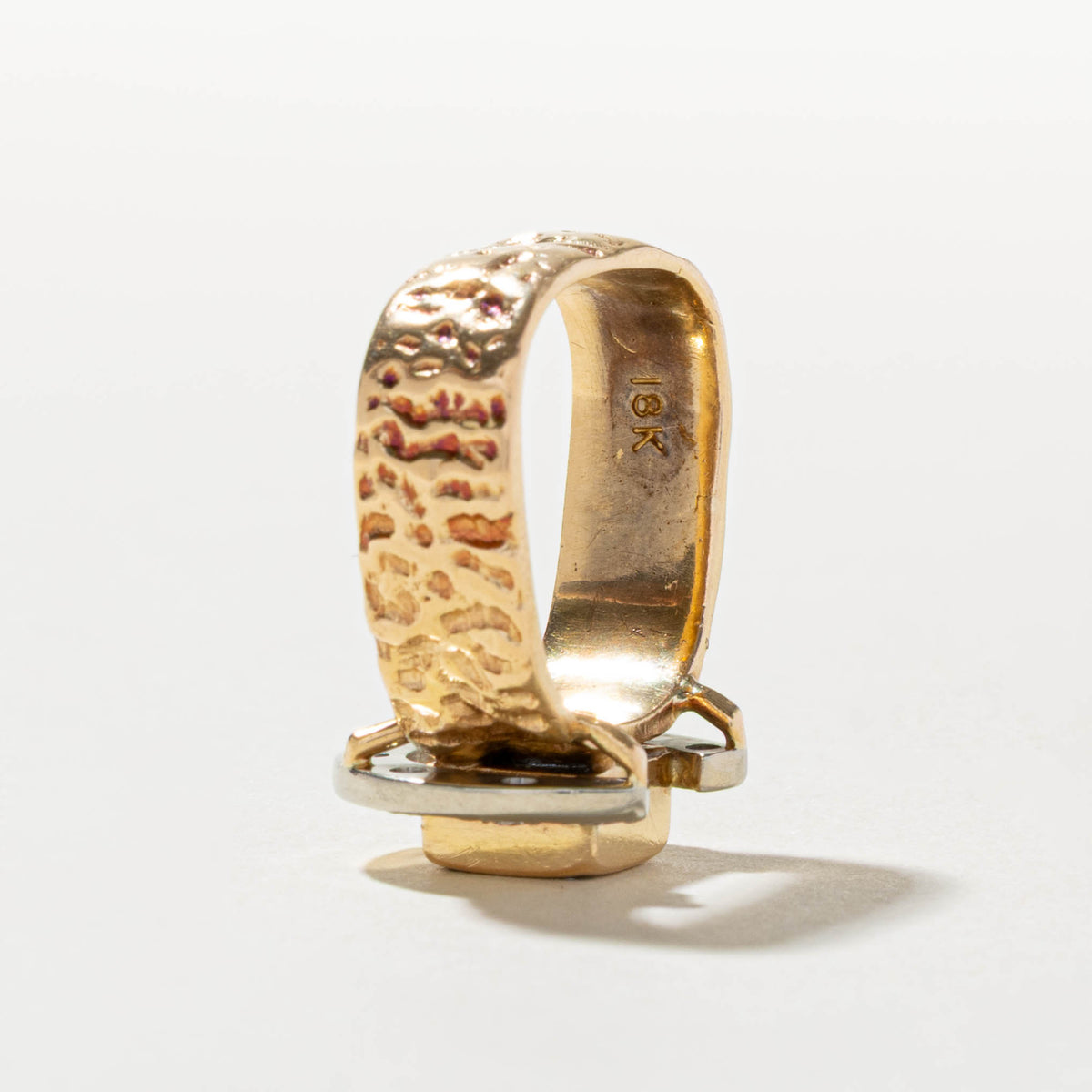 18k Two Tone Diamond Nuggety Horseshoe Ring | 0.56ct SI1 G/H, 0.28ctw | SZ 5.75