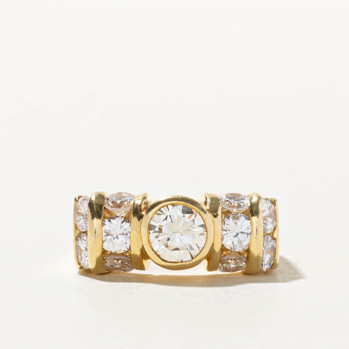 18k Bezel Set Diamond Channel Set Multi Row Accented Ring | 0.70ct VS1/VS2 H, 1.28ctw | SZ 4