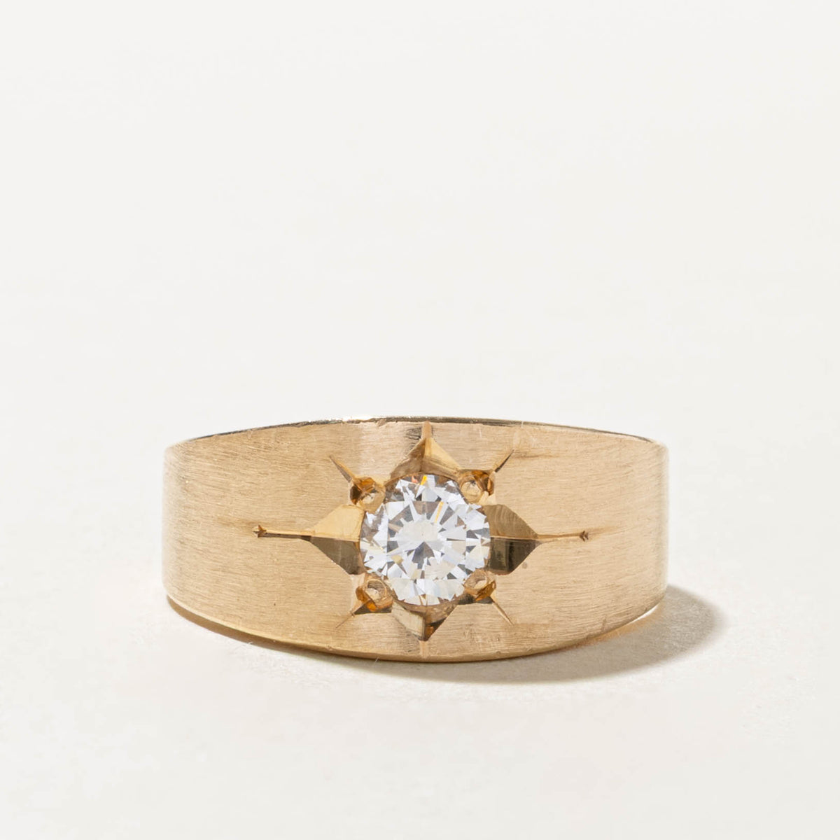 14k Star Set Diamond Matte Cigar Band | 0.55ct VS2 H | 9.90mm | SZ 9.5
