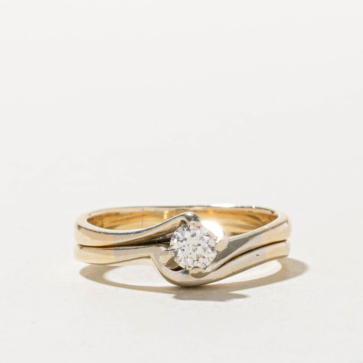 14k Solitaire Diamond Bypass Wedding Ring Set | 0.35ct I1 I | SZ 8.75