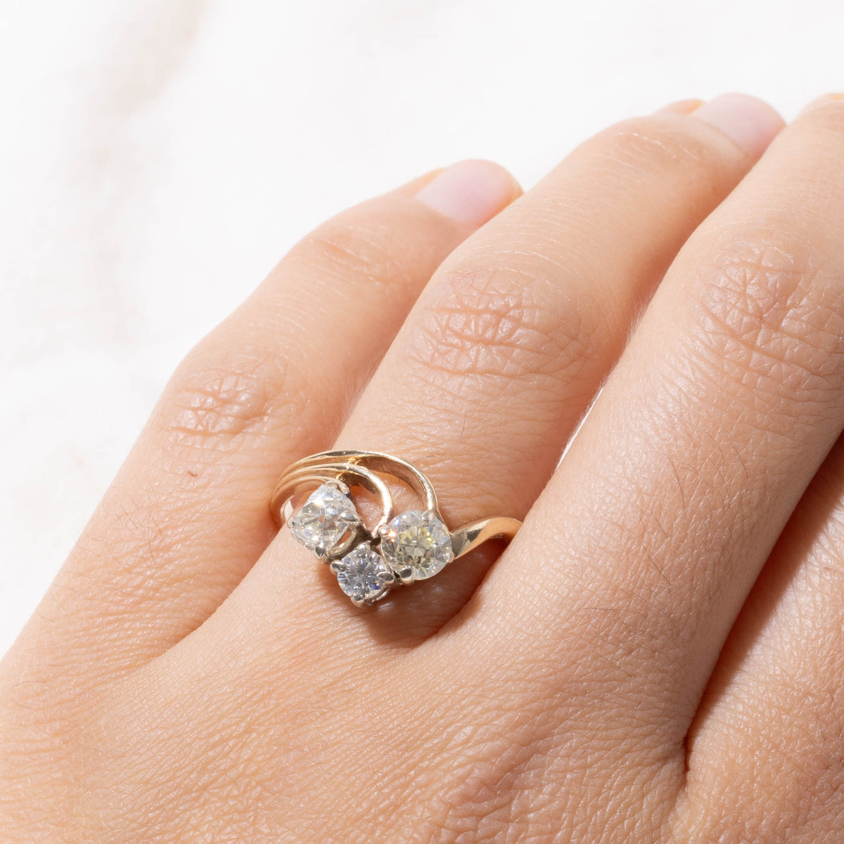 14k Old European & Old Mine Cut Diamond Wave Abstract Ring | 1.54ctw | SZ 8.75