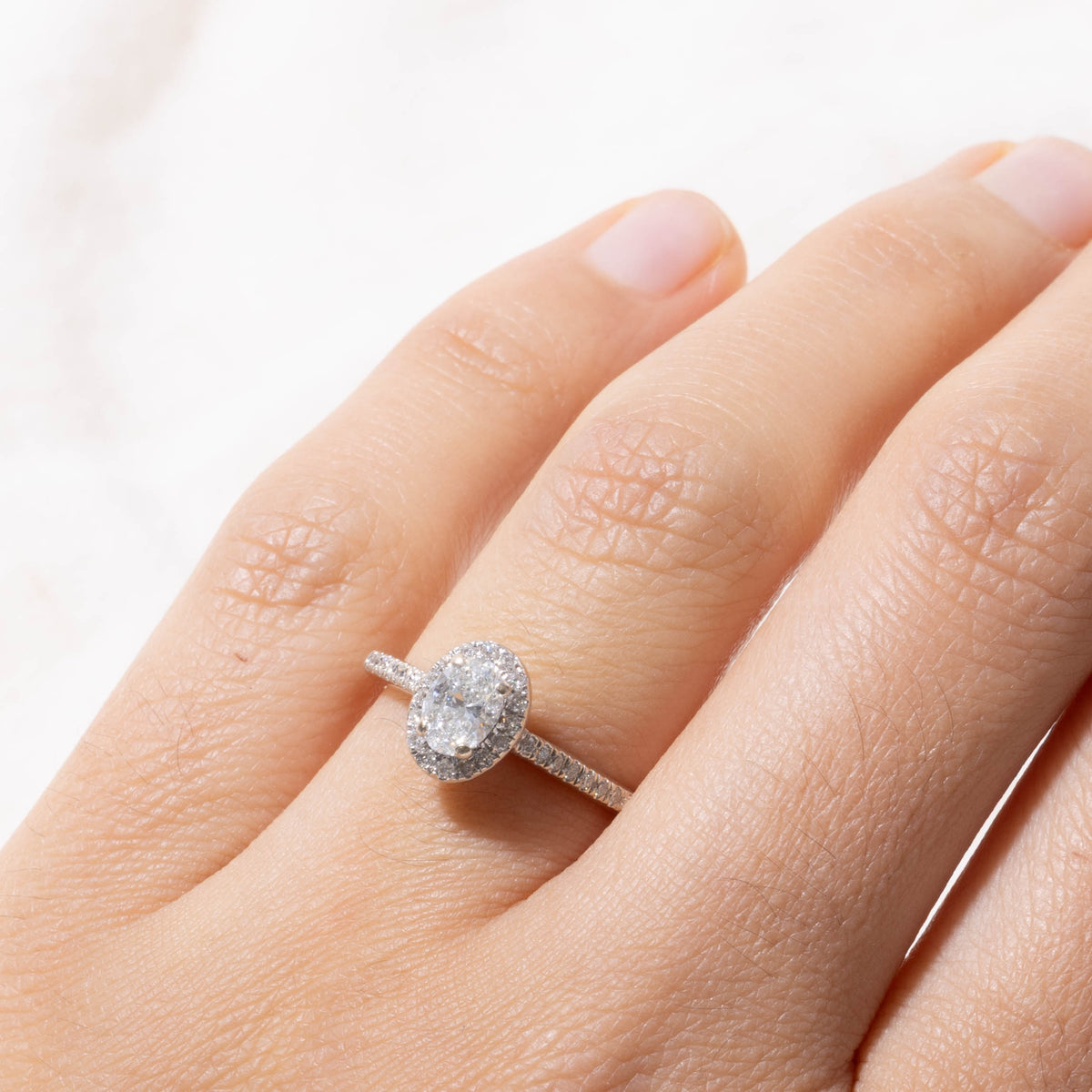 14k Oval Cut Diamond Halo Ring | 0.60ct SI1/SI2 H/I, 0.36ctw | SZ 6