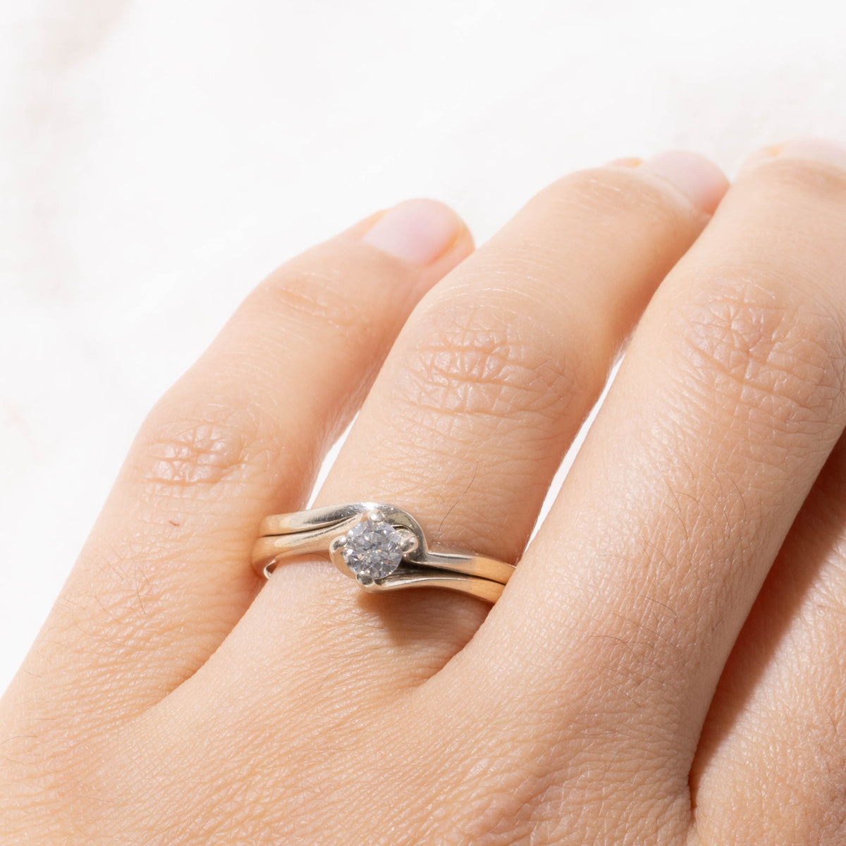14k Solitaire Diamond Bypass Wedding Ring Set | 0.35ct I1 I | SZ 8.75