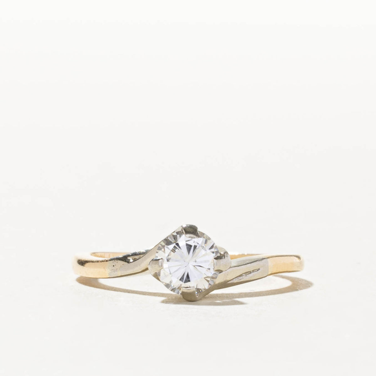 14k Two Tone Solitaire Diamond Bypass Ring | 0.59ct SI1 K | SZ 6