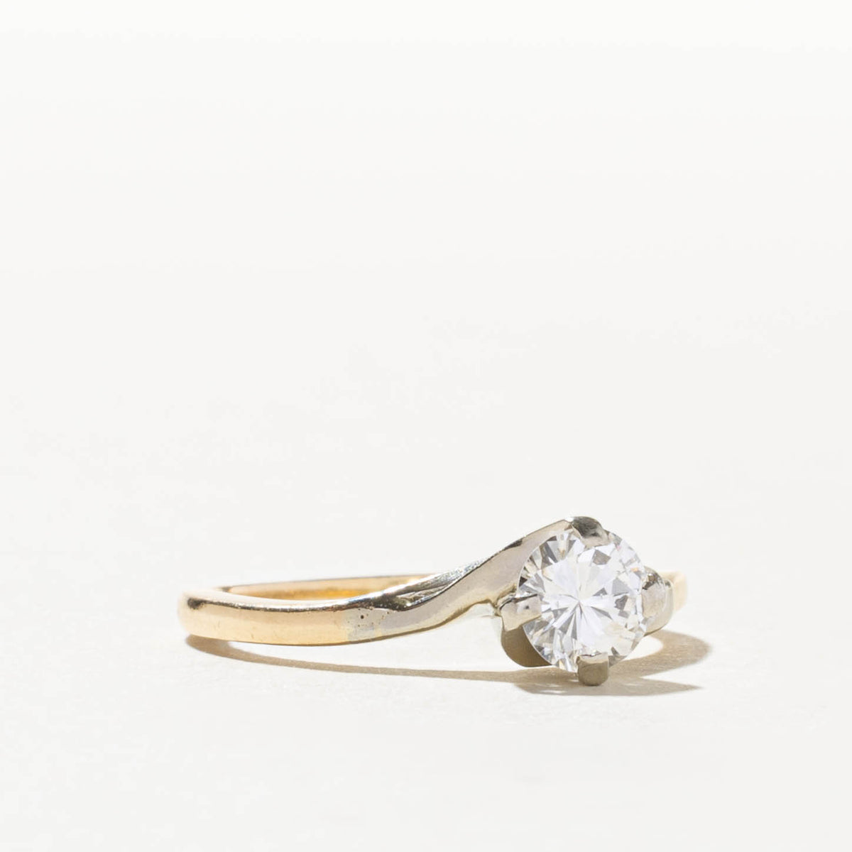 14k Two Tone Solitaire Diamond Bypass Ring | 0.59ct SI1 K | SZ 6